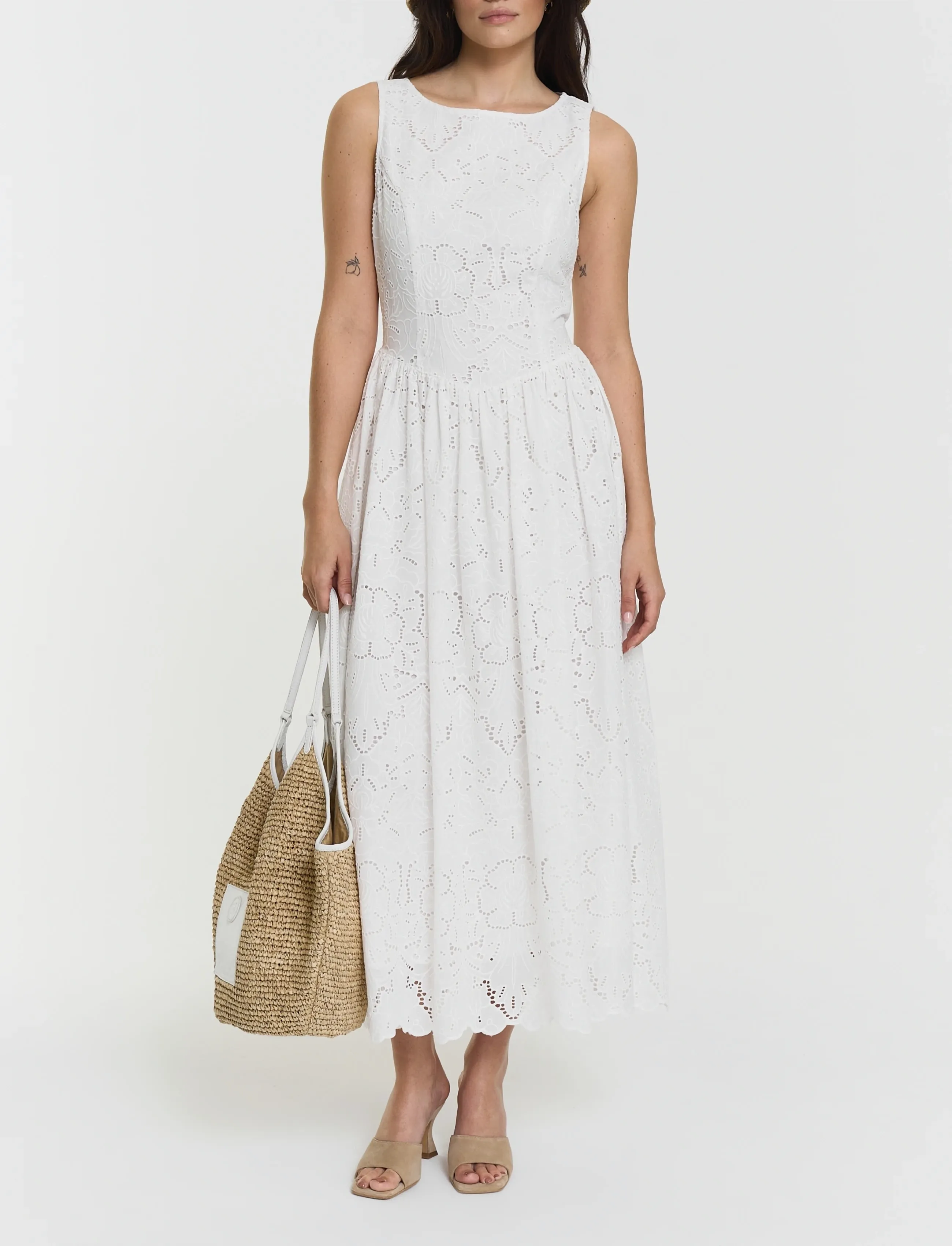 Twist & Tango Myka Broderie Dress, Kvinder, Midi Broderikjole, Hvid, Str: M