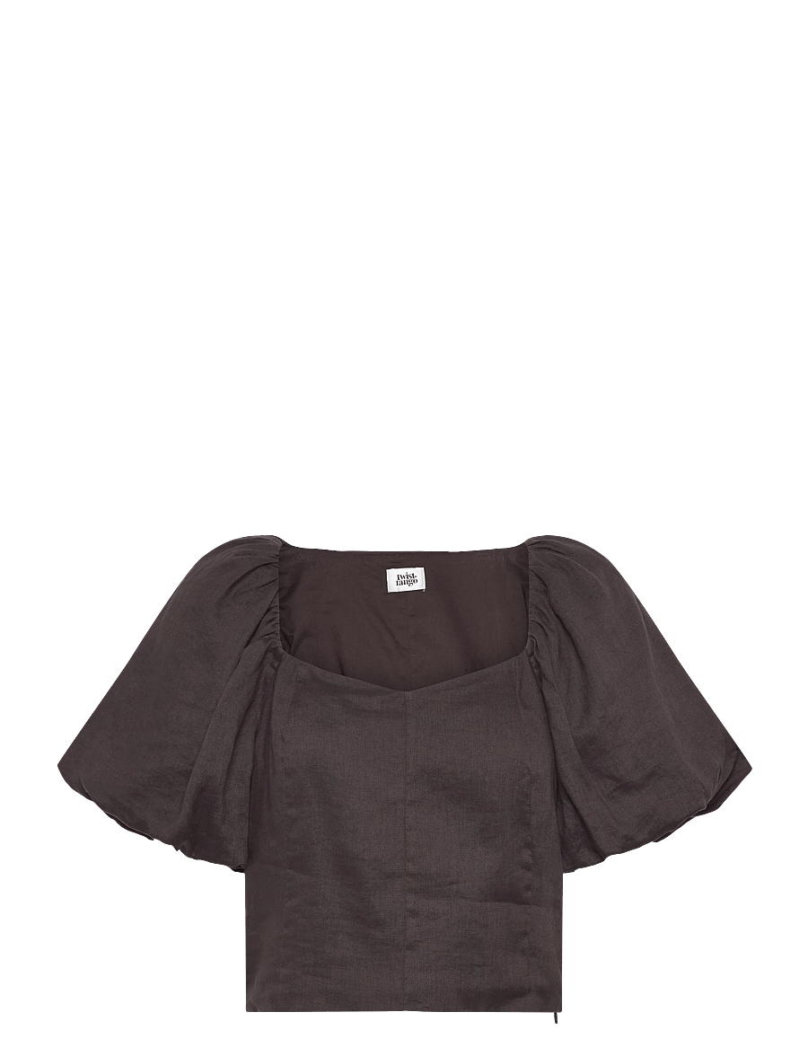 Twist & Tango - Audrina Linen Top - kortärmade blusar - coffee - 1