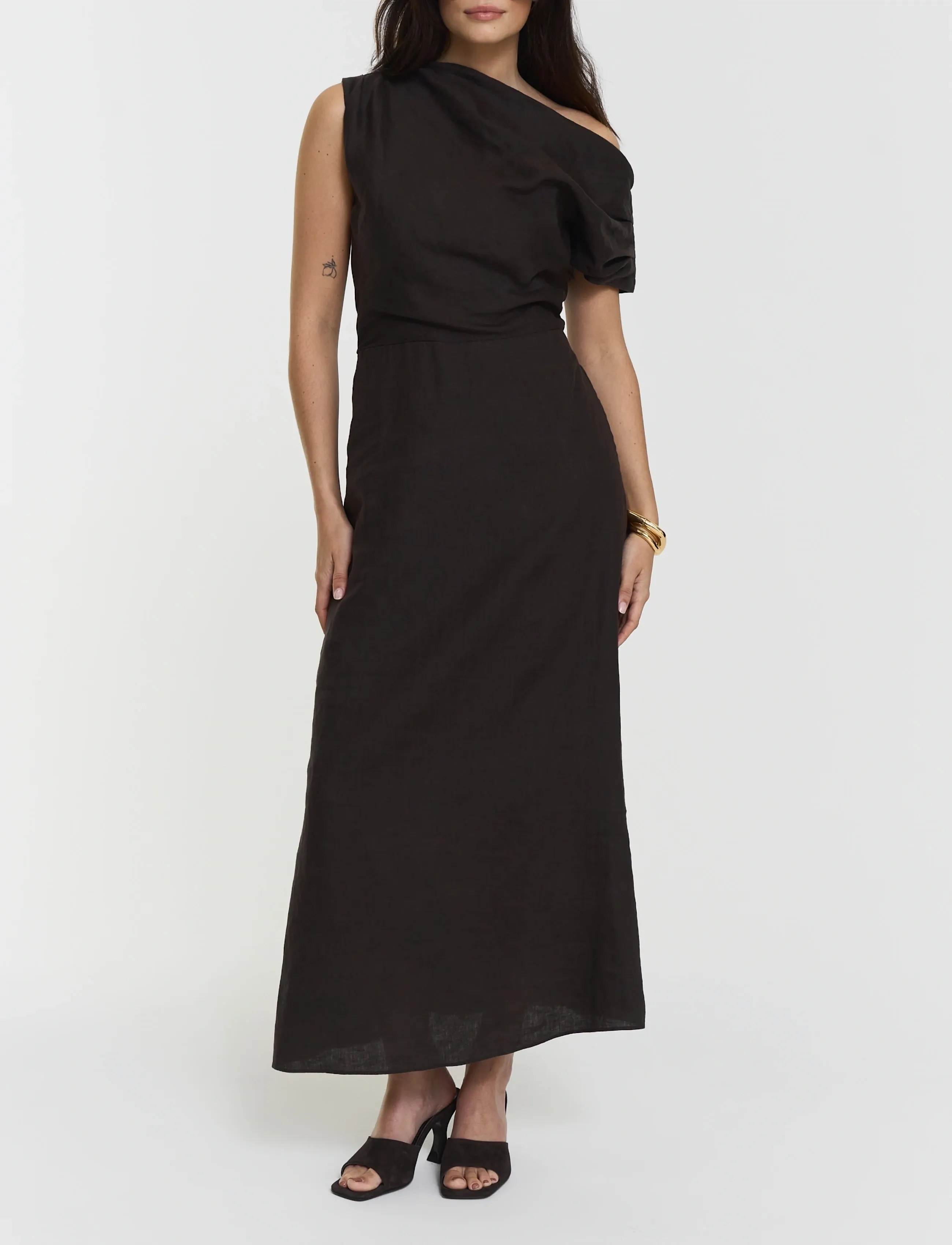 Twist & Tango Reina Linen Dress, Kvinder, Én Skulder Hørkjole, Brun, Str: 36