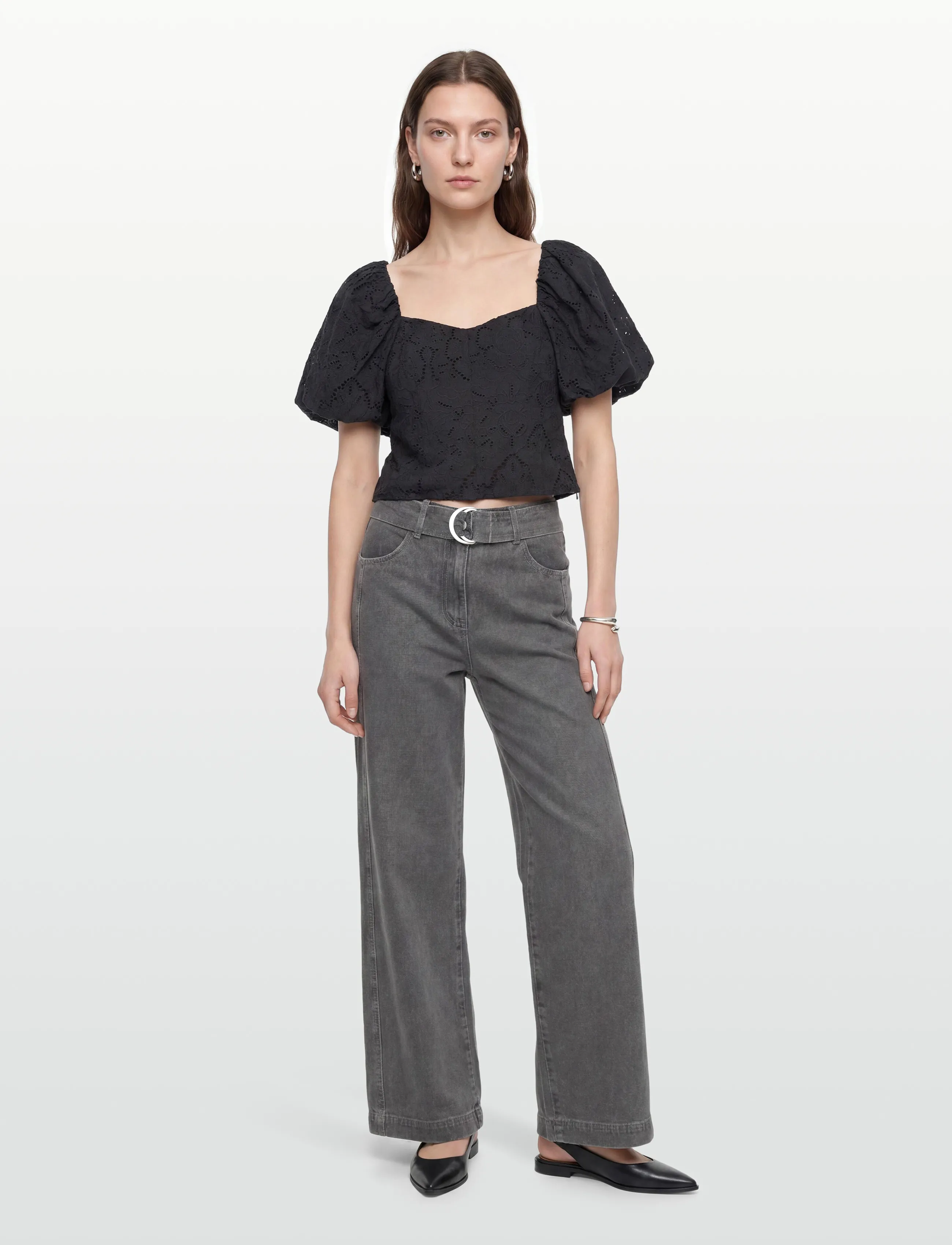 Twist & Tango Mandie Broderie Blouse, Kvinder, Broderi Puffærme Bluse, Sort, Str: 42