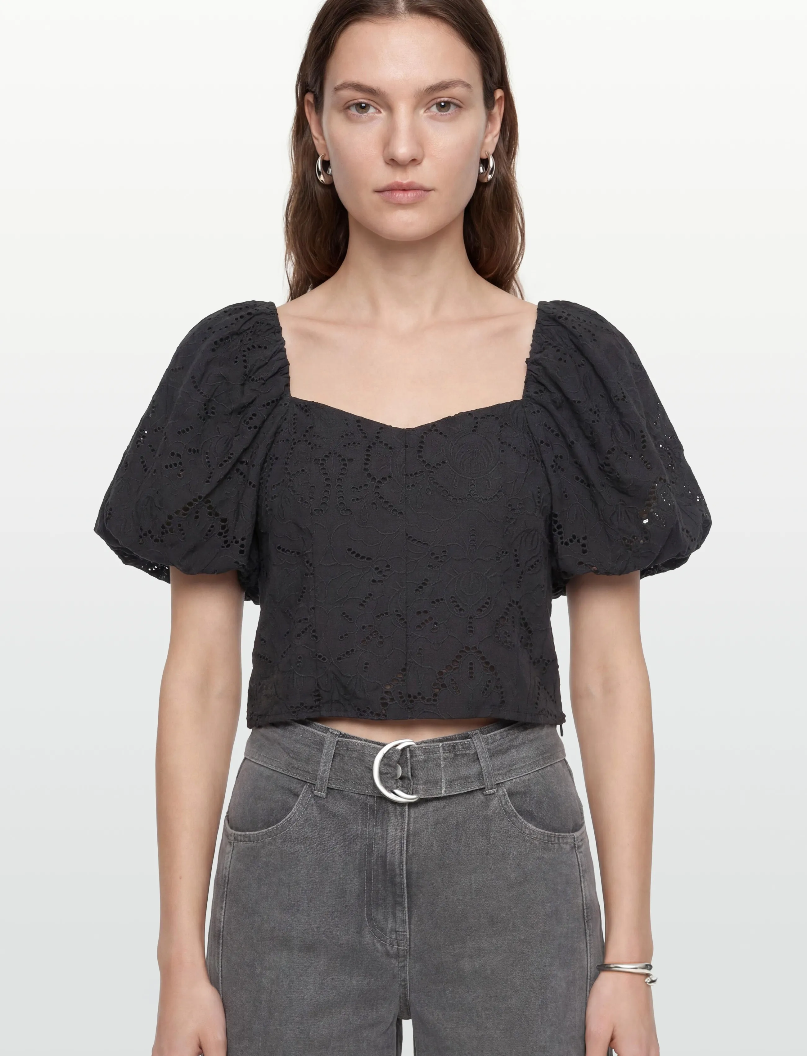 Twist & Tango - Mandie Broderie Blouse - lühikeste varrukatega pluusid - black - 3