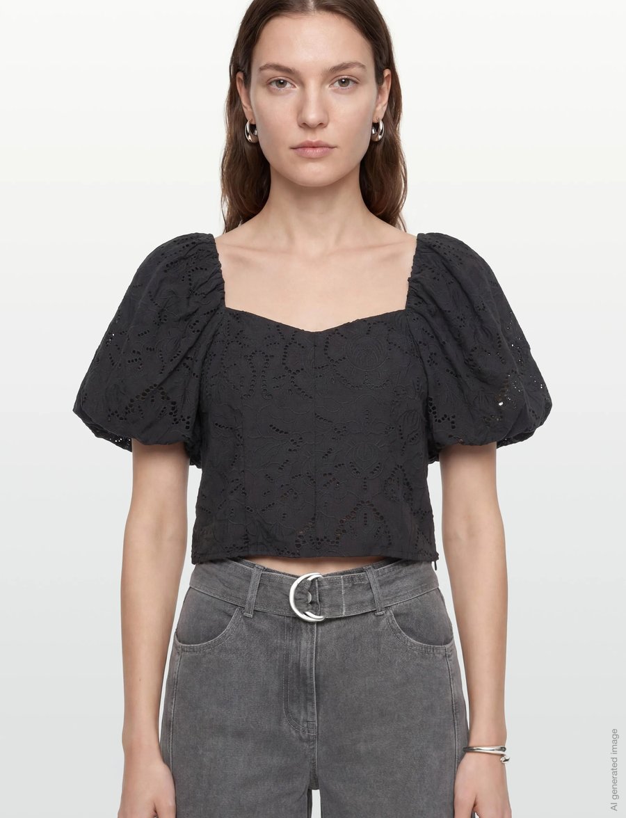 Twist & Tango - Mandie Broderie Blouse - lühikeste varrukatega pluusid - black - 3