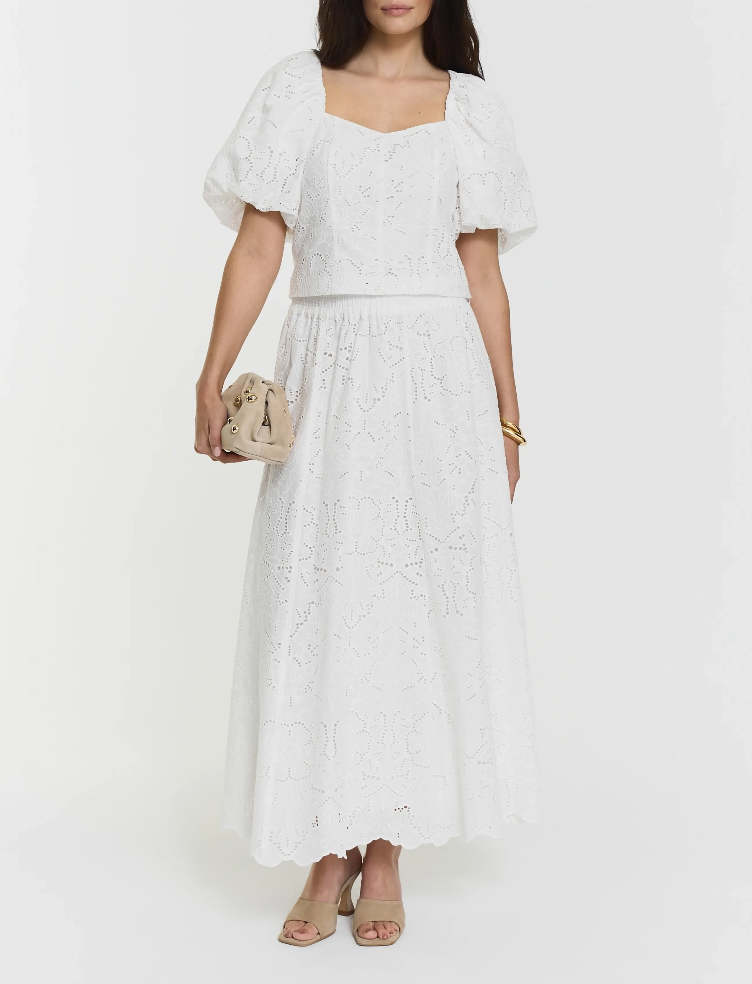 Twist & Tango Janice Broderie Skirt - Midi nederdele - WHITE / white