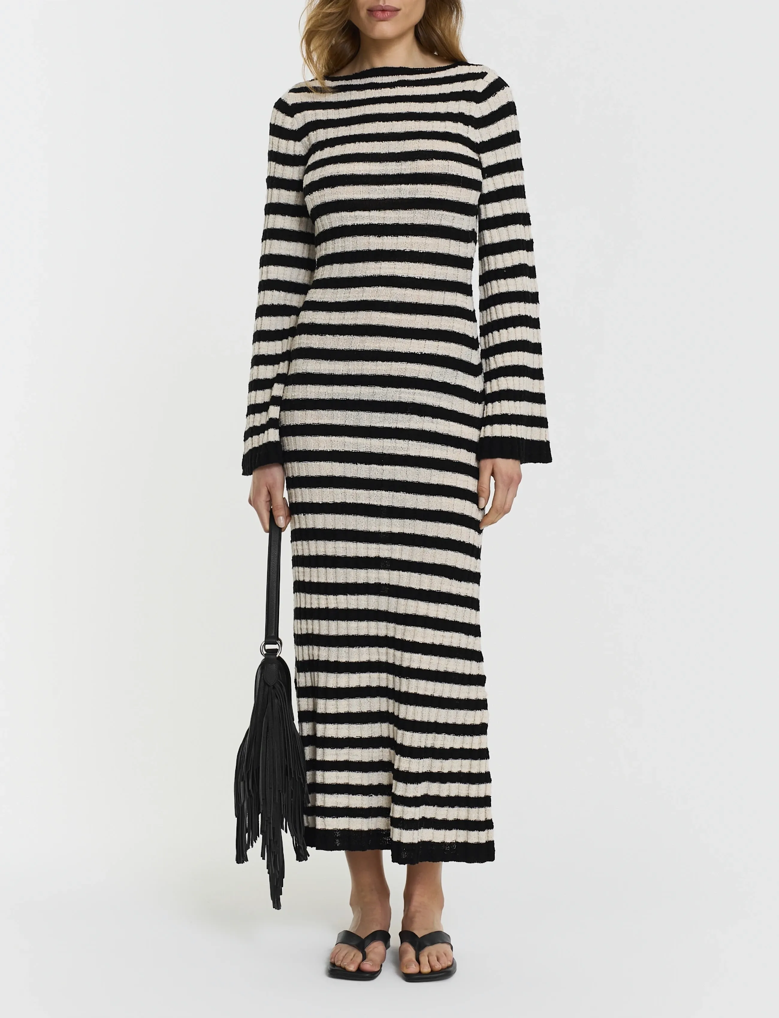 Twist & Tango Althea Knitted Dress - Stickade klänningar - BLACK BEIGE STRIPE / beige