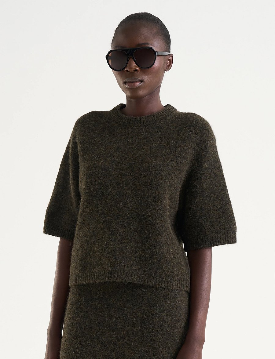 Twist & Tango - Madina Short Sleeve Knit - striktrøjer - dk olive - 3