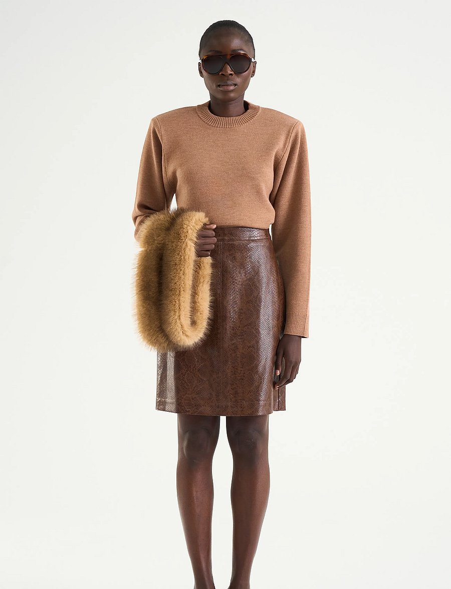 Twist & Tango - Ramona Faux Leather Skirt - midi nederdele - brown snake print - 0