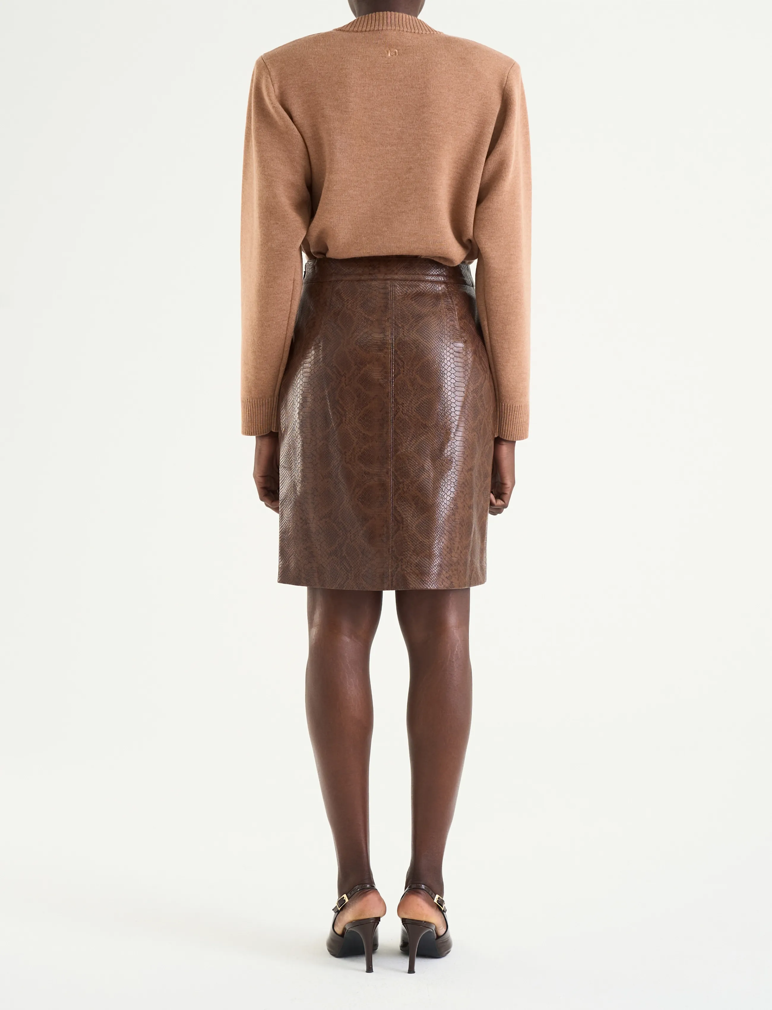 Twist & Tango - Ramona Faux Leather Skirt - midi nederdele - brown snake print - 4