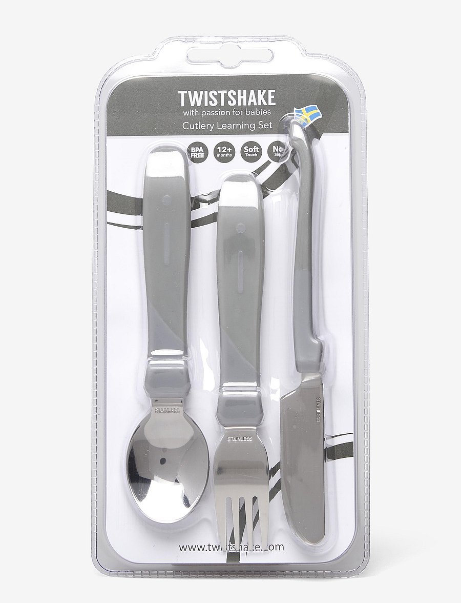 Twistshake - Twistshake Learn Cutlery Stainless Steel - indų komplektai - pastel grey - 1