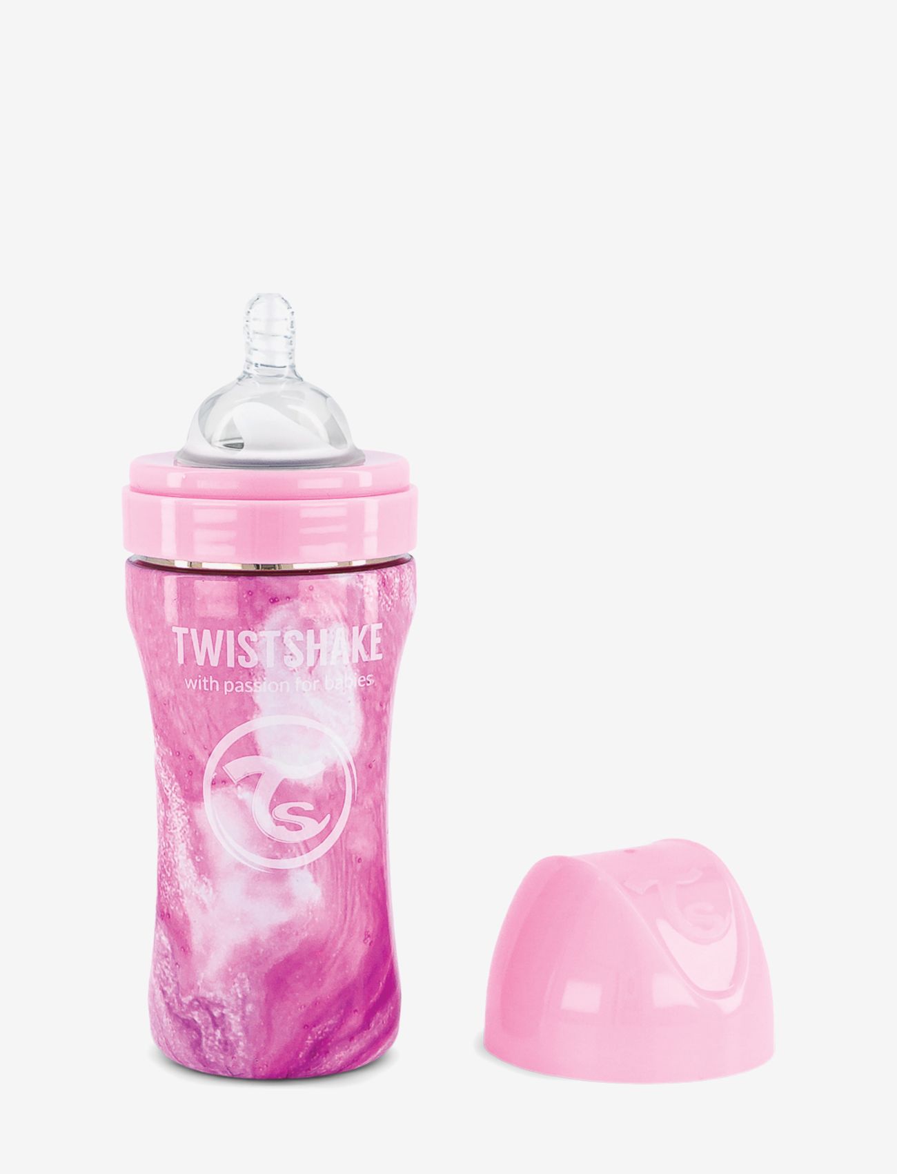 Twistshake - Twistshake Anti-Colic Stainless Steel 330ml Marble Pink - baby bottles - pink - 1