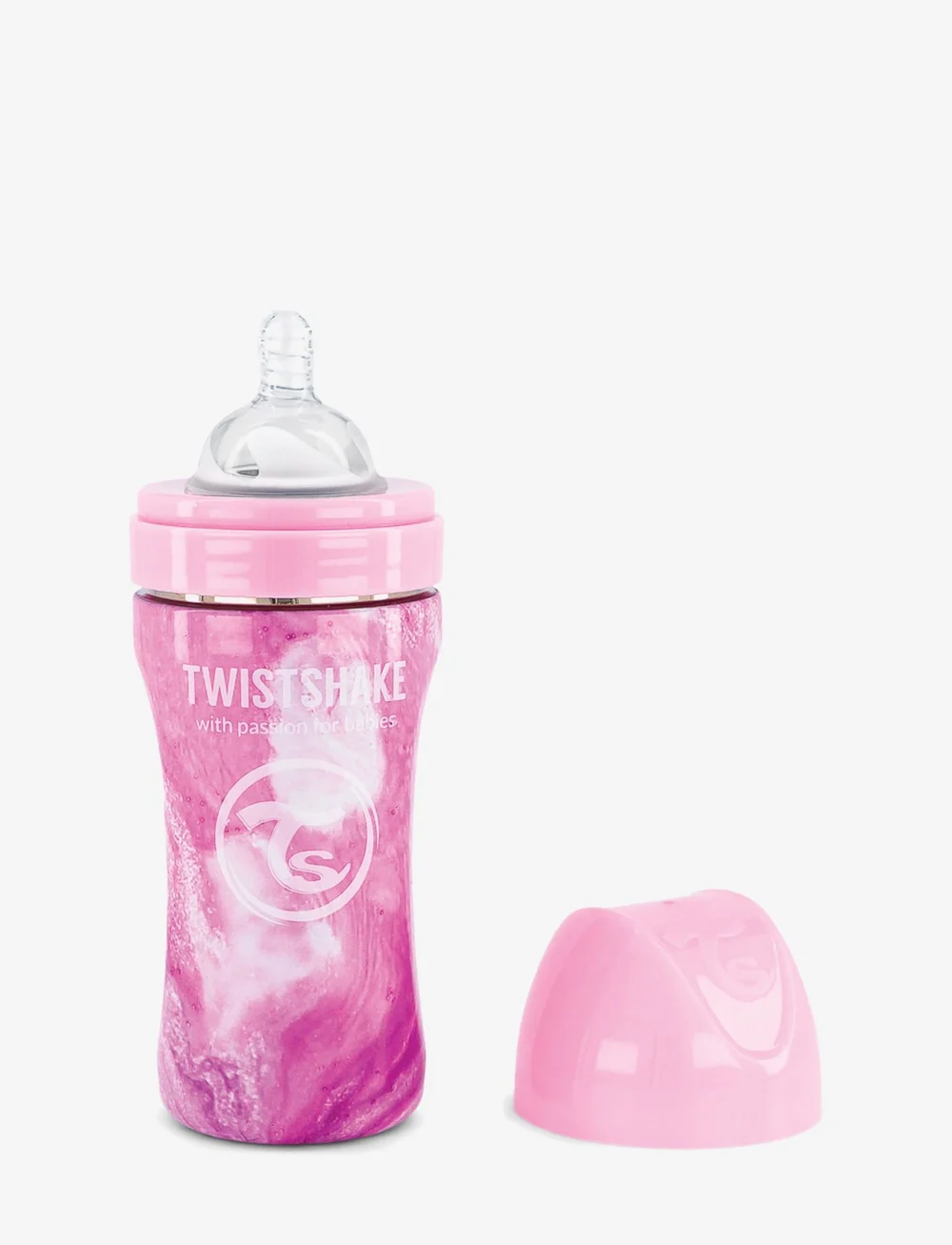 Twistshake - Twistshake Anti-Colic Stainless Steel 330ml Marble Pink - babyflaschen - pink - 1