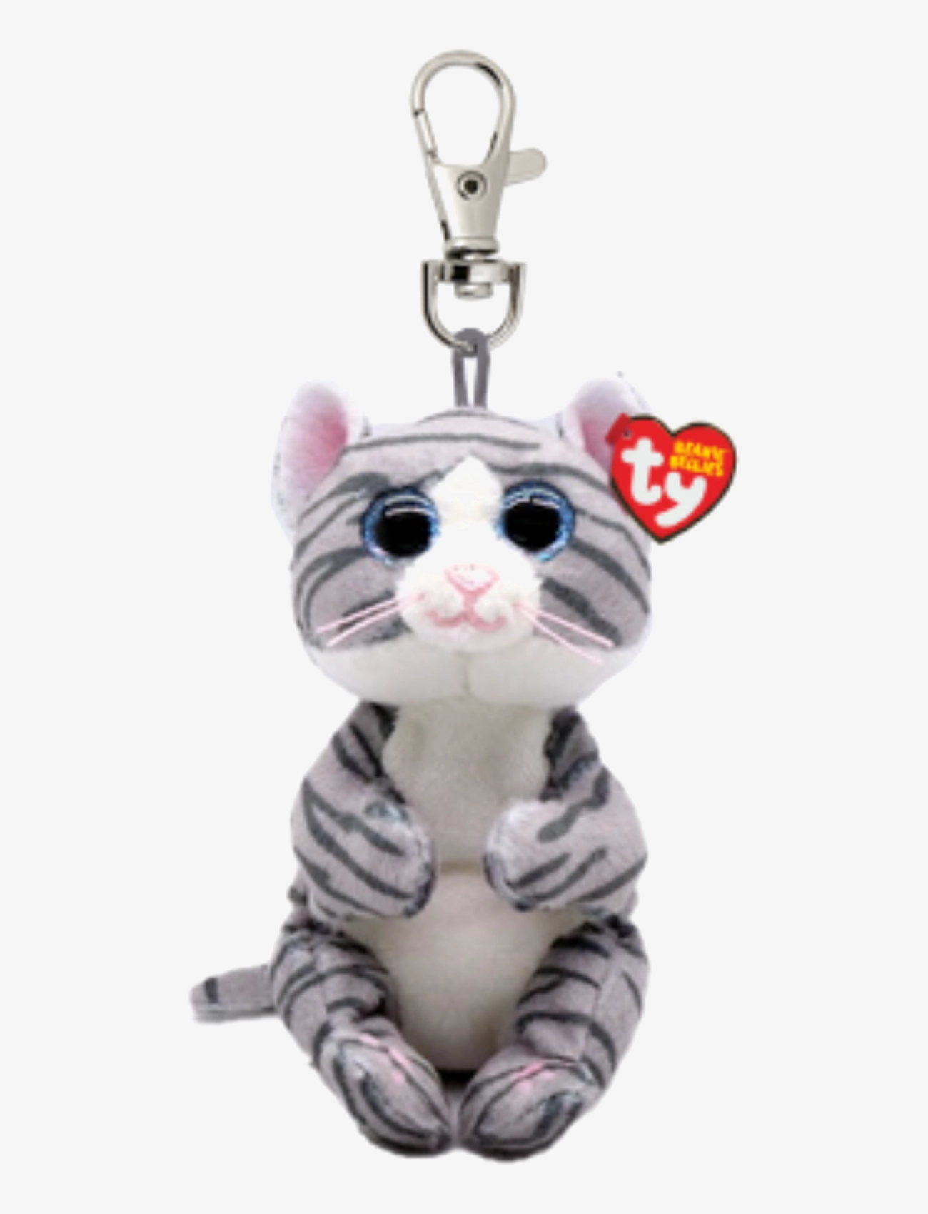 TY Mitzi Cat Gray Belly Clip, Kat Plys Nøglering, Grå, Str: 9.5 cm