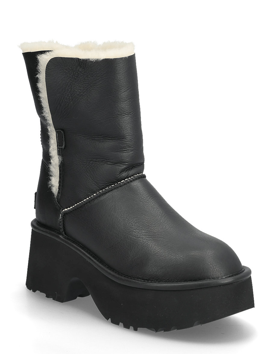 UGG - W New Heights Cuff LTHR - ankelboots med hæl - black - 0