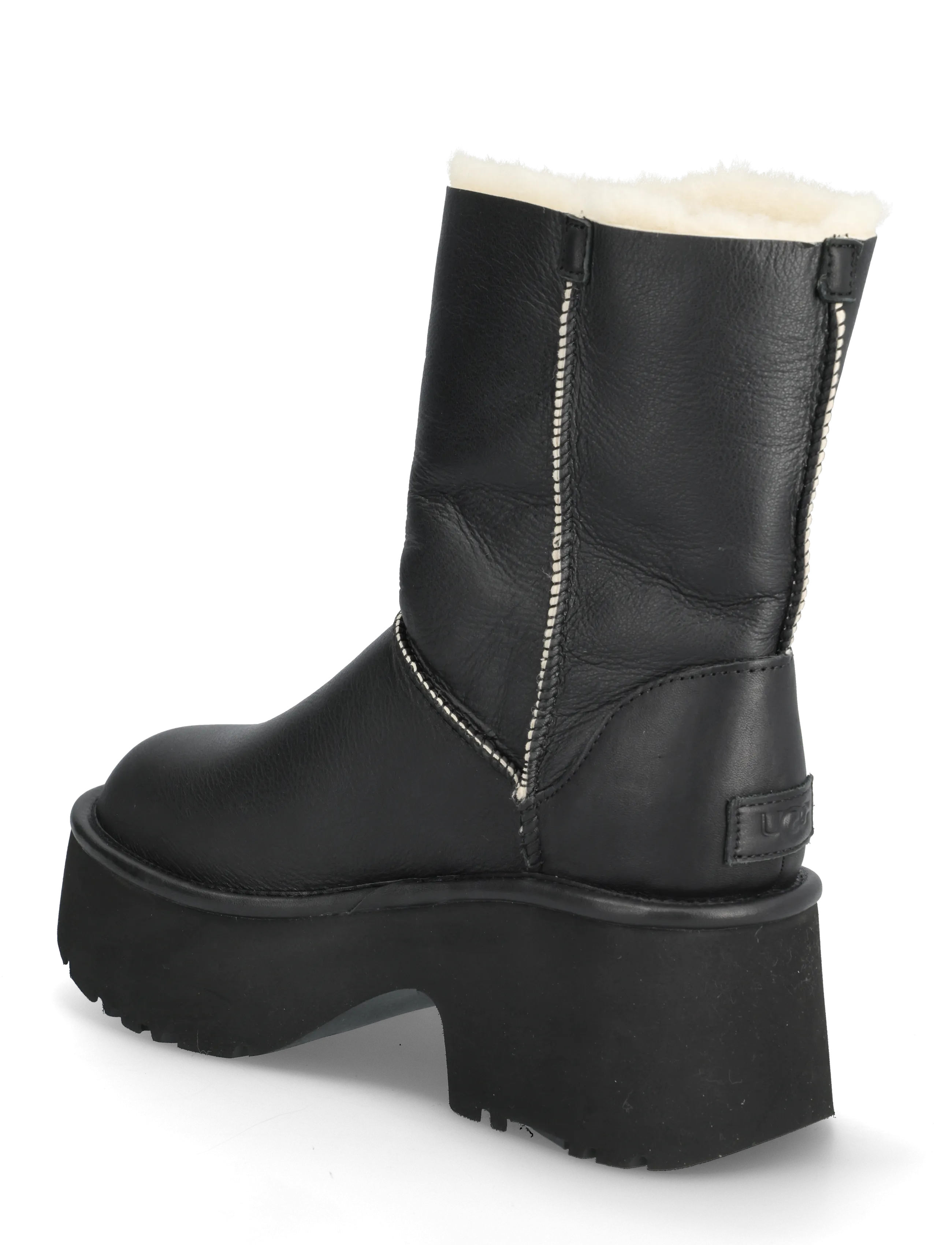 UGG - W New Heights Cuff LTHR - ankelboots med hæl - black - 2