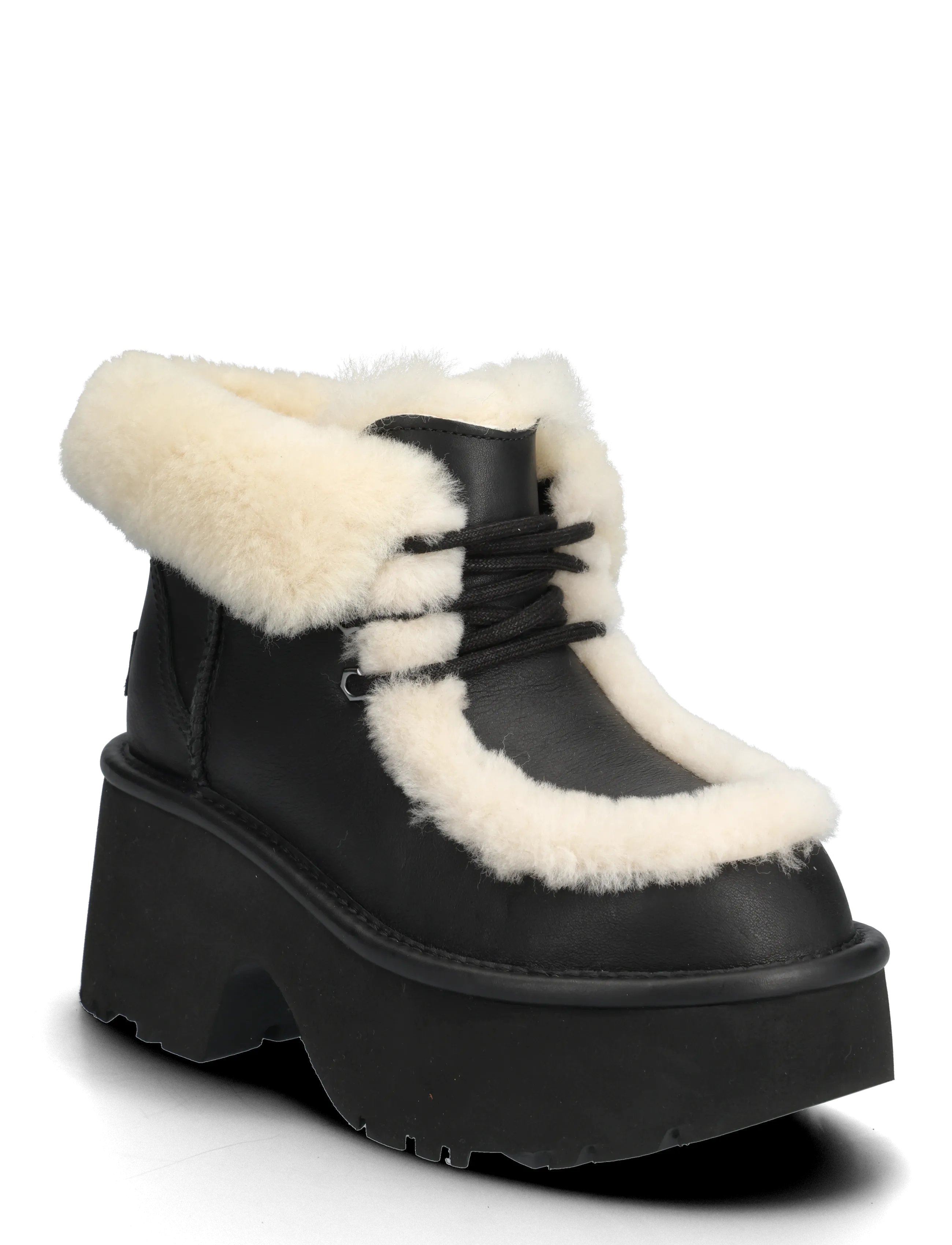 UGG W New Heights Lace Up Lthr, 38, Black, Ankelstøvler > Støvler Med Snøre, Dame