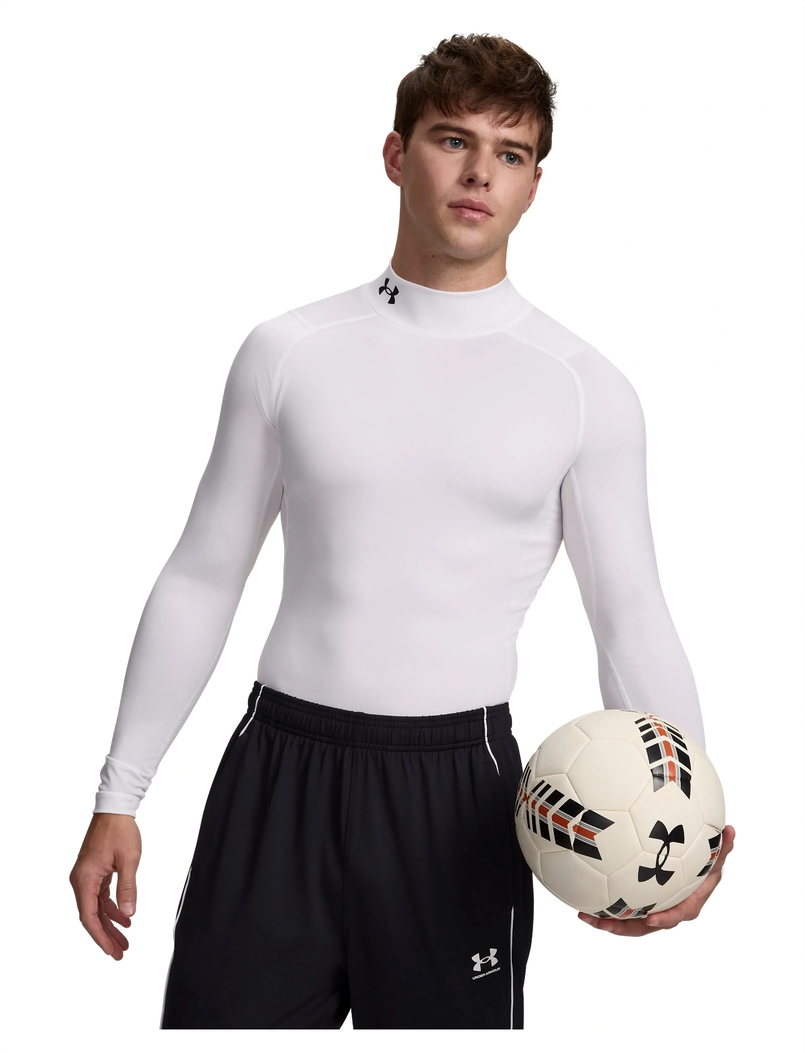 Under Armour Ua Hg Comp Mock Ls, S, T-shirts, Weiß - Long-sleeved, Männerswear