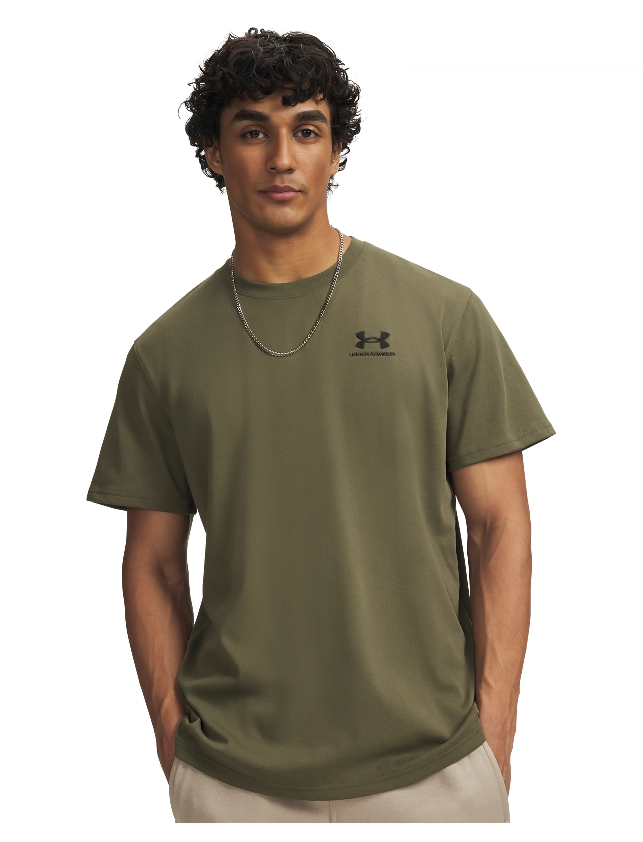 Under Armour UA M LOGO EMB HEAVYWEIGHT SS - T-Shirts - MARINE OD GREEN / khaki/green