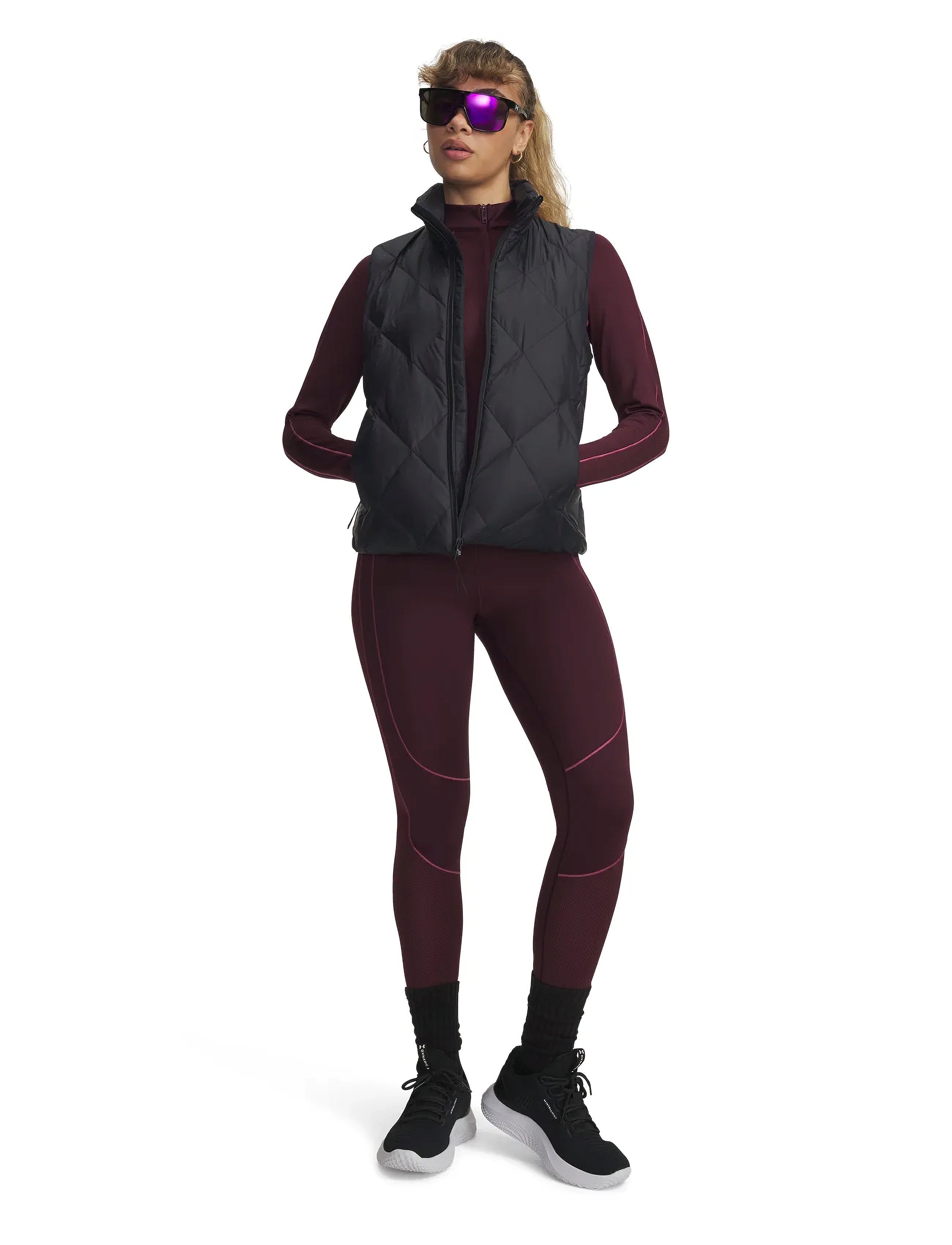Under Armour - UA ColdGear Novelty Legging - fuld længde - dark maroon - 4