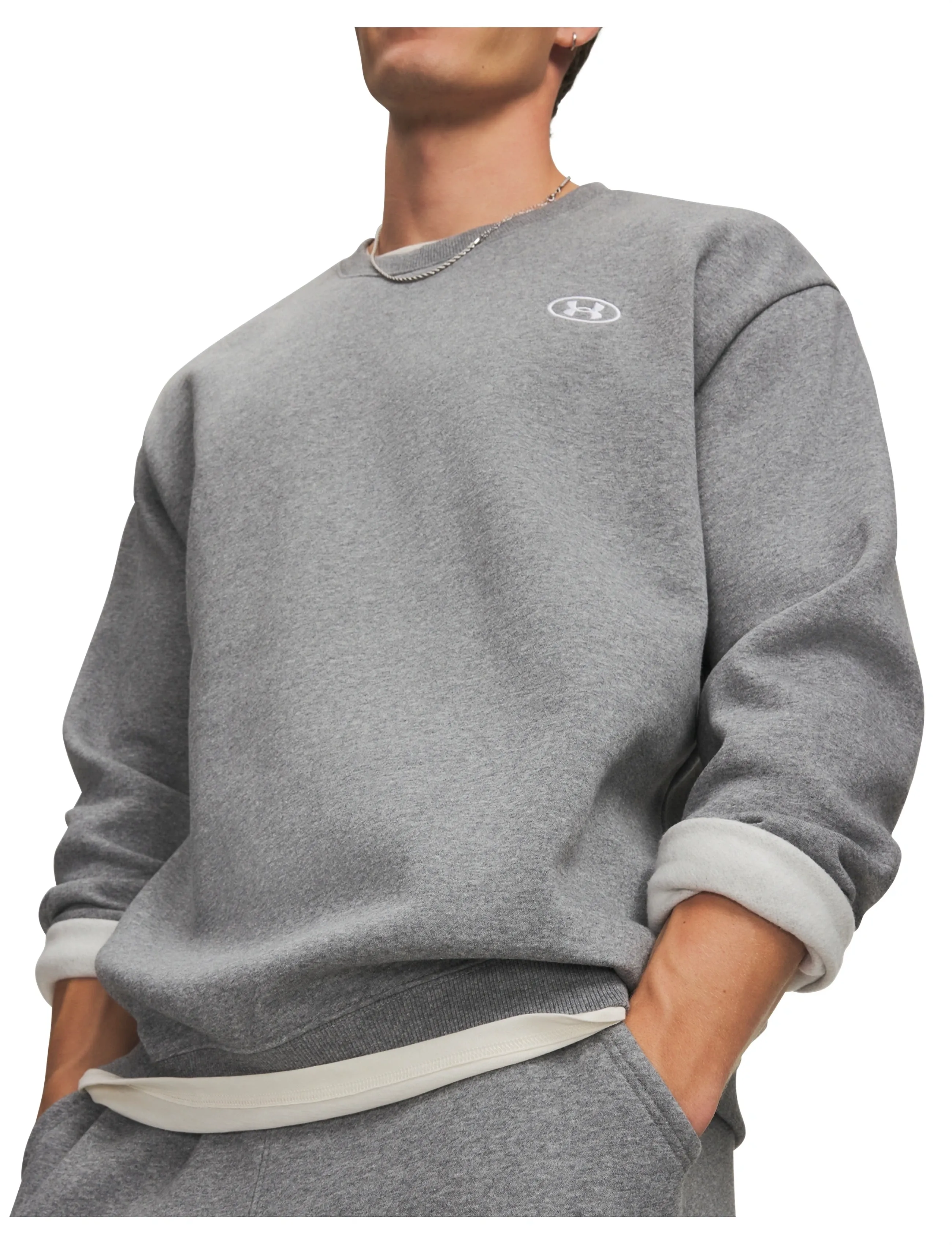 Under Armour - UA RIval Flc Crew - tops - castlerock light heather - 4