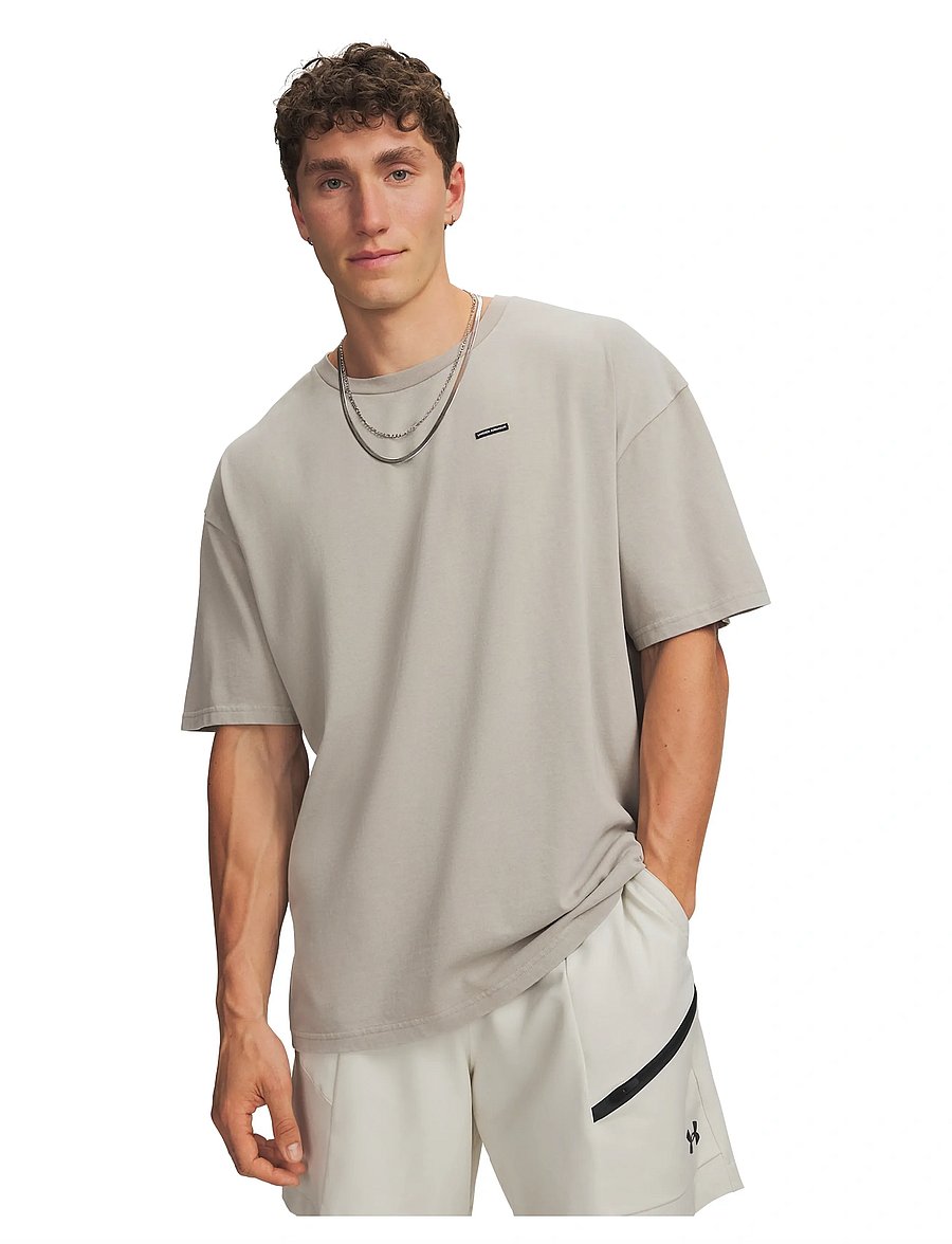 Under Armour - UA M HWT OS WASH SS - t-shirts - timberwolf taupe - 0