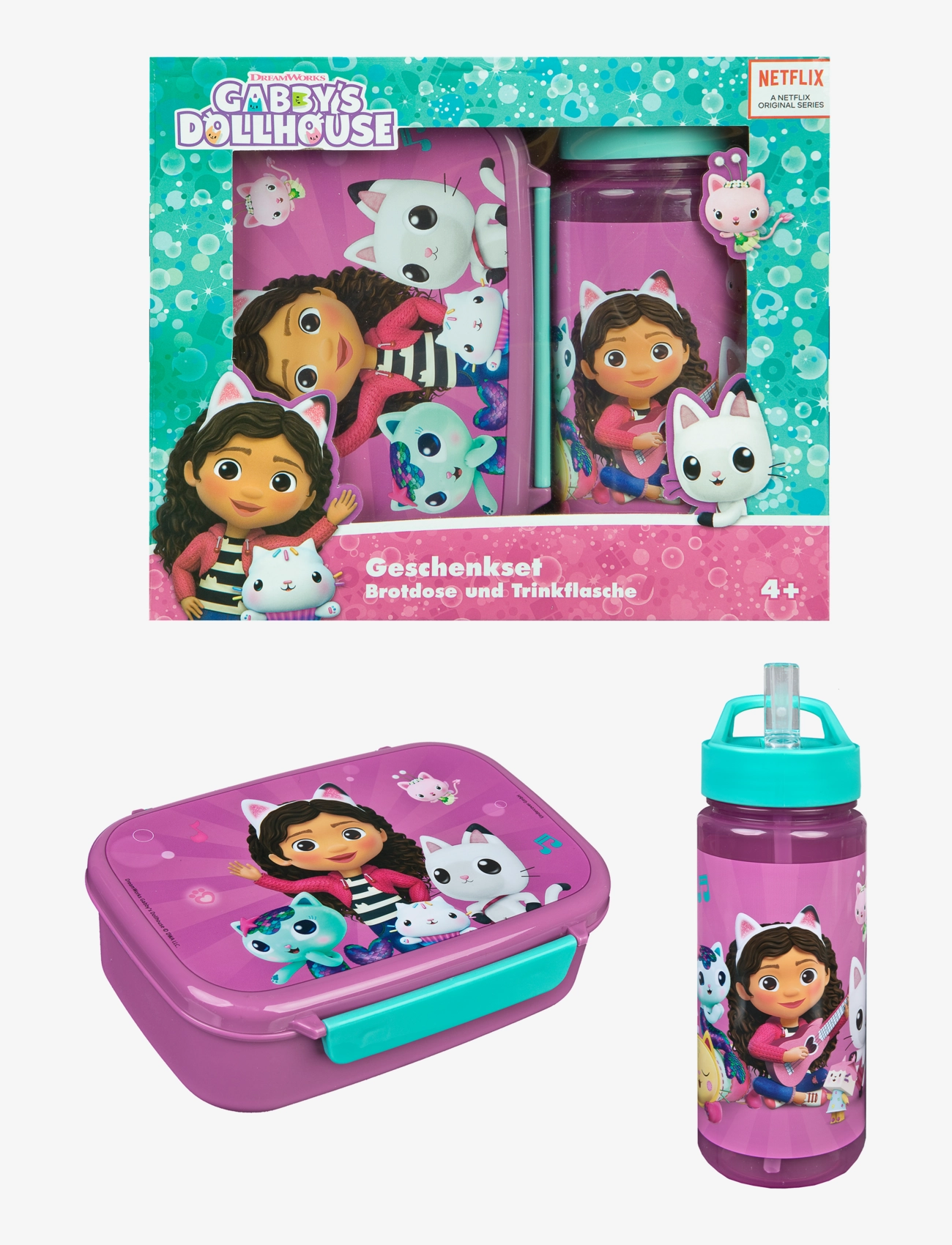 Gabby's Dollhouse Dollhuse Lunch Box And Water Bottle Set, One Size, Meal Time, Lila - Boxes, Kinder