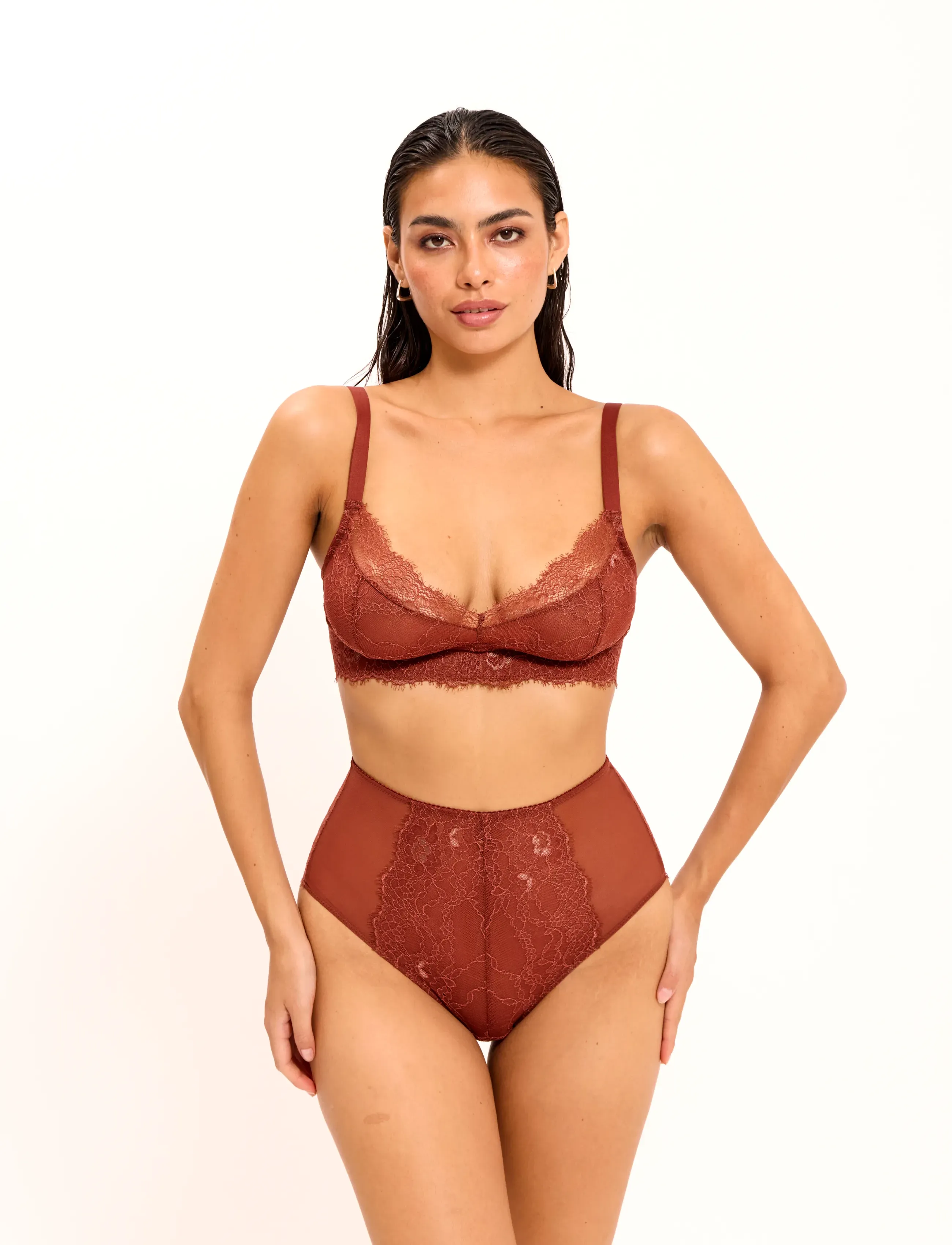 Understatement Underwear - Lace Mesh Highwaist Briefs - midit & maxit - rust - 0