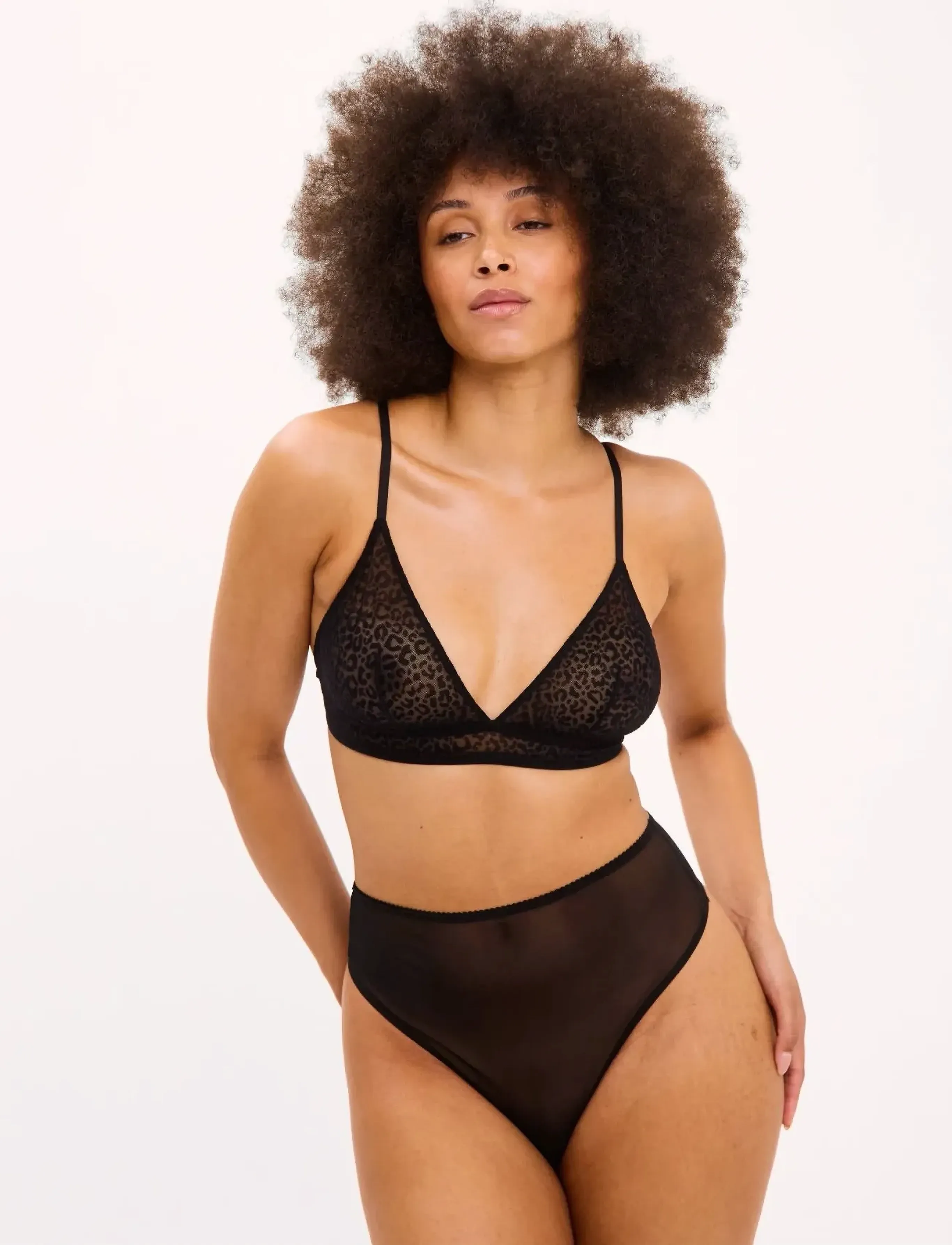 Understatement Underwear - Mesh Triangle Bralette - bralette - black leopard - 3