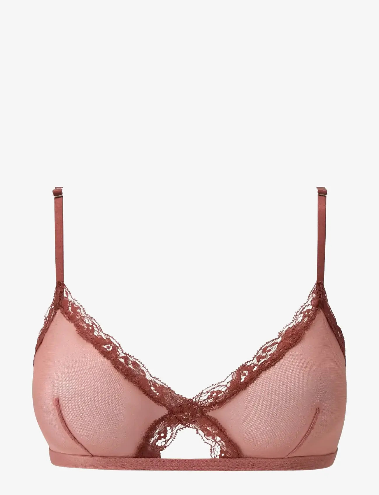 Understatement Underwear - Mesh Lace Trim Triangle Bralette - bralette - blush - 1