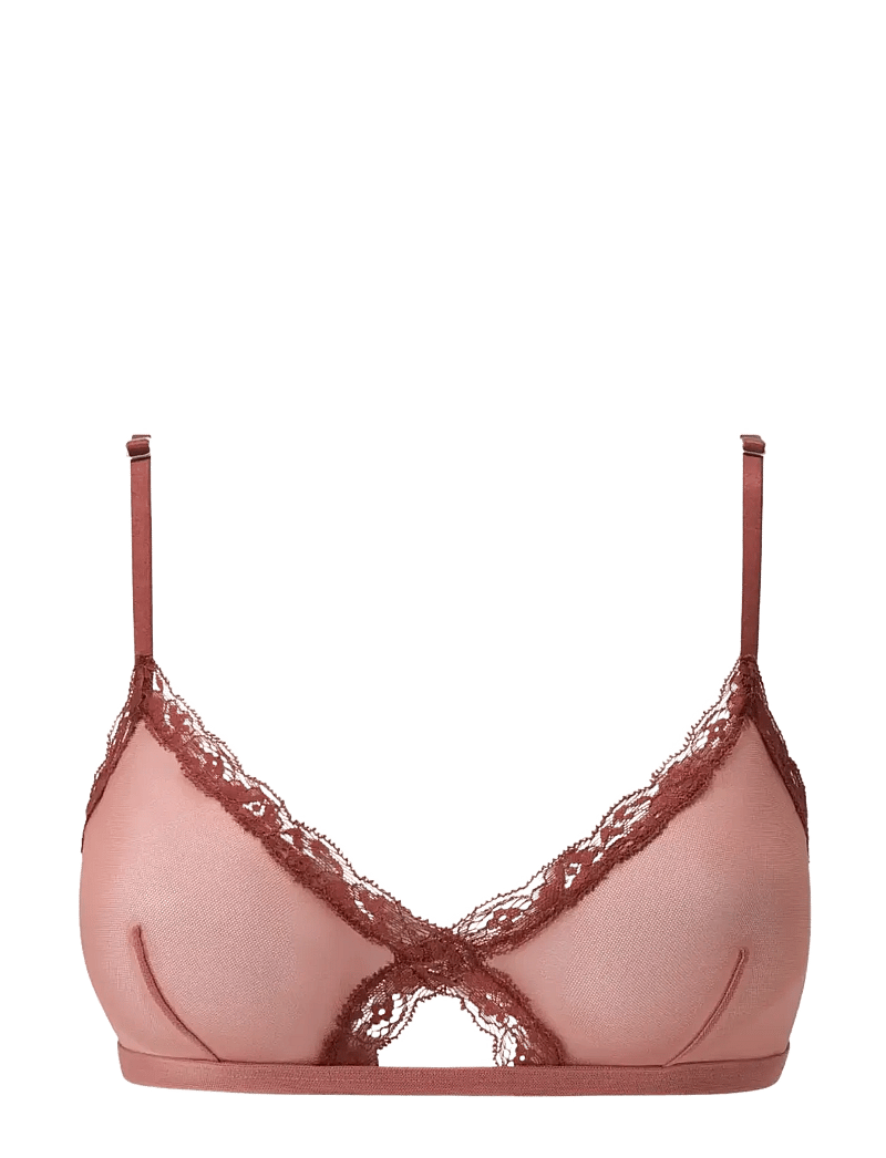 Understatement Underwear - Mesh Lace Trim Triangle Bralette - bralette - blush - 1