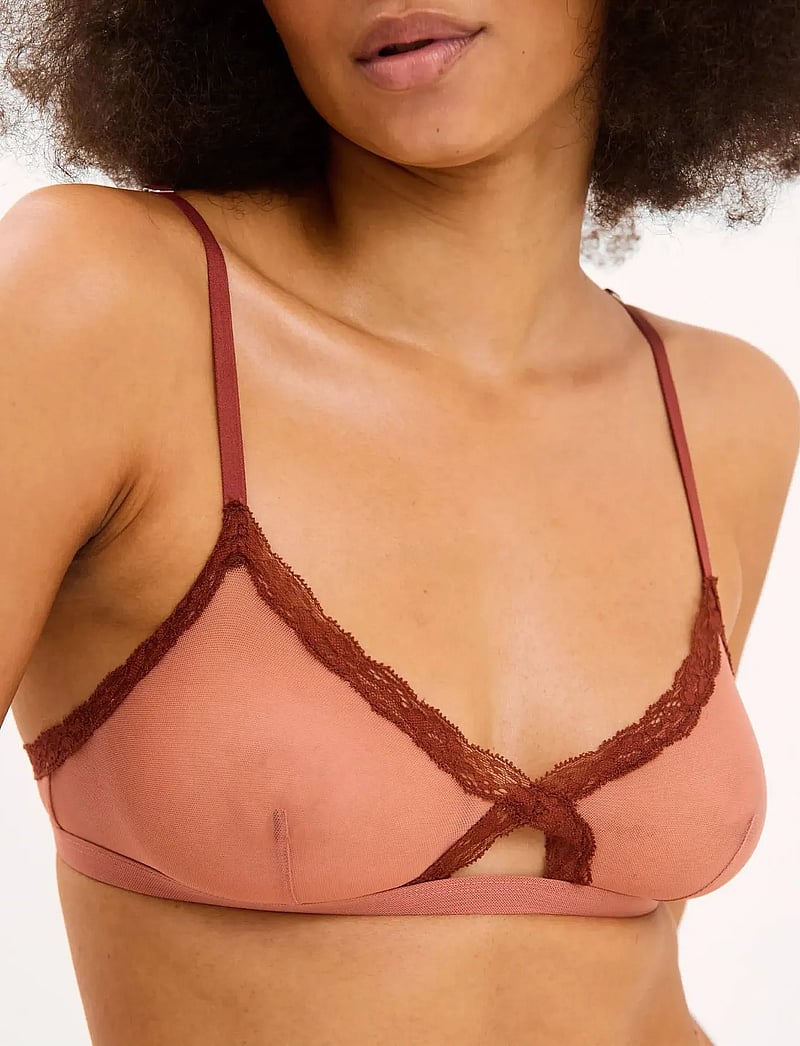 Understatement Underwear - Mesh Lace Trim Triangle Bralette - bralette - blush - 0