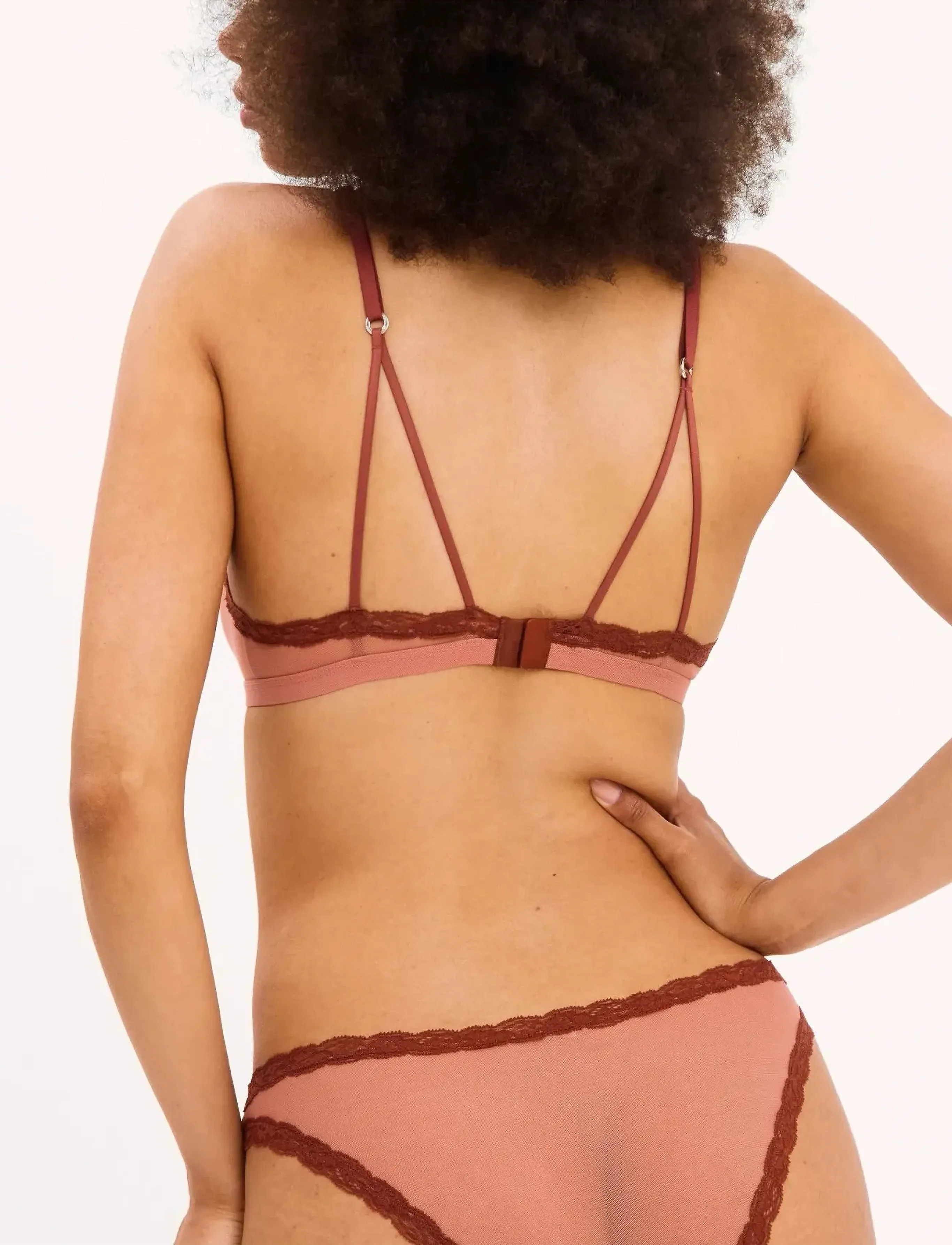 Understatement Underwear - Mesh Lace Trim Triangle Bralette - bralette - blush - 5