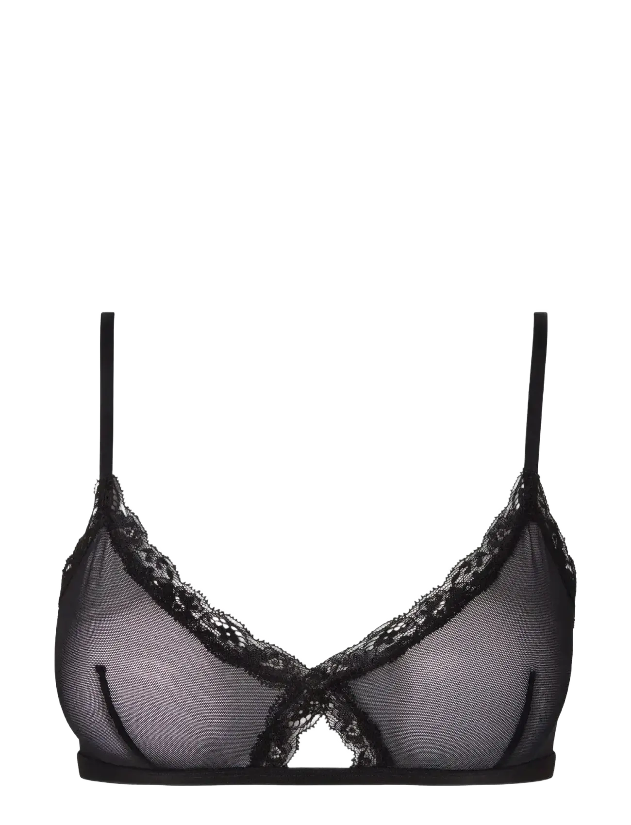 Understatement Underwear - Mesh Lace Trim Triangle Bralette - braletė - black - 1
