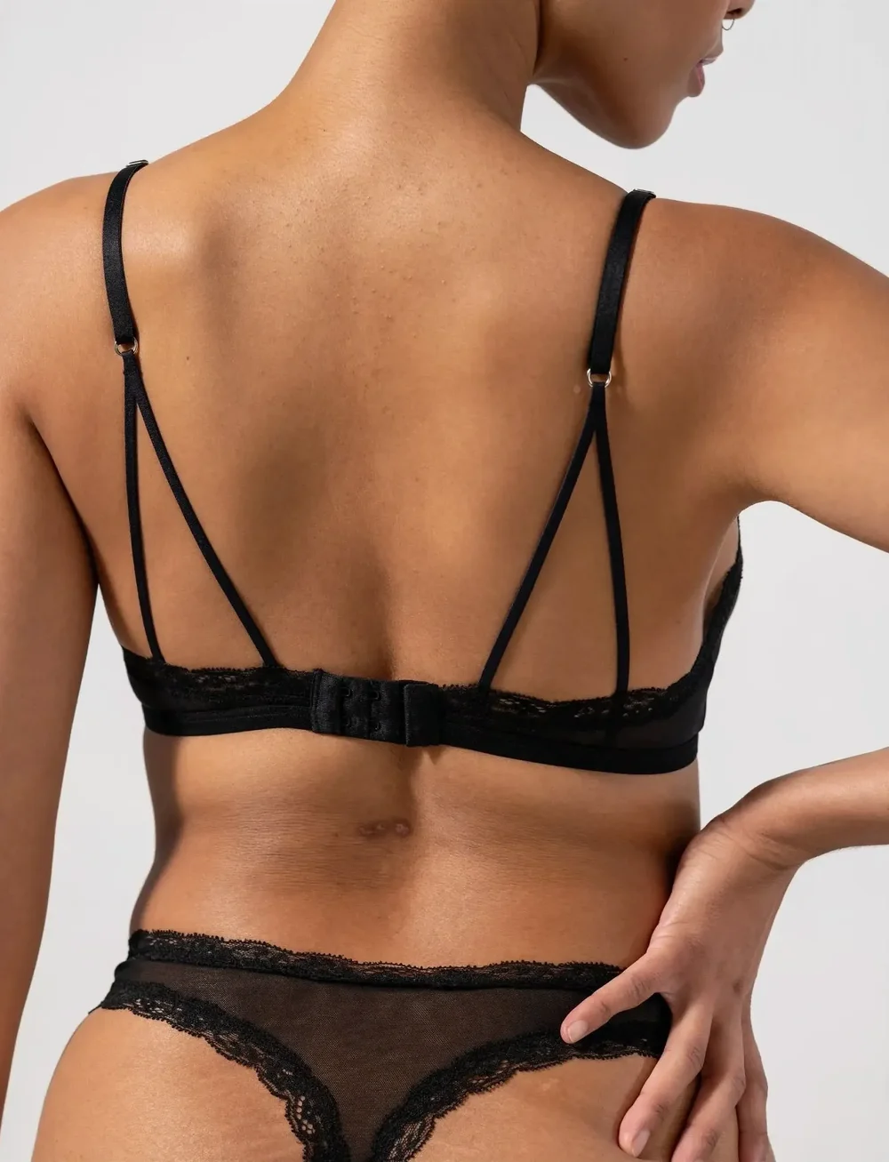 Understatement Underwear - Mesh Lace Trim Triangle Bralette - bralette - black - 5