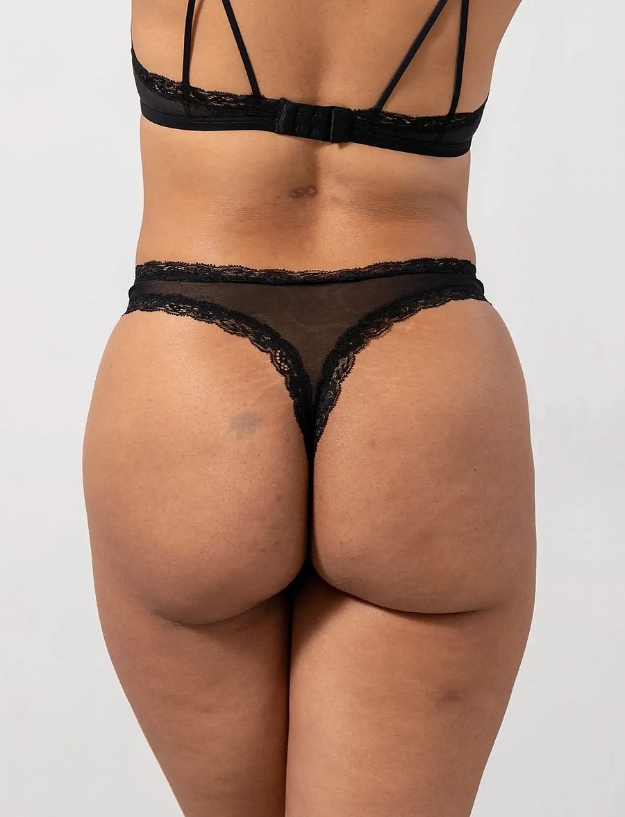 Understatement Underwear - Mesh Lace Trim Thong - black - 5