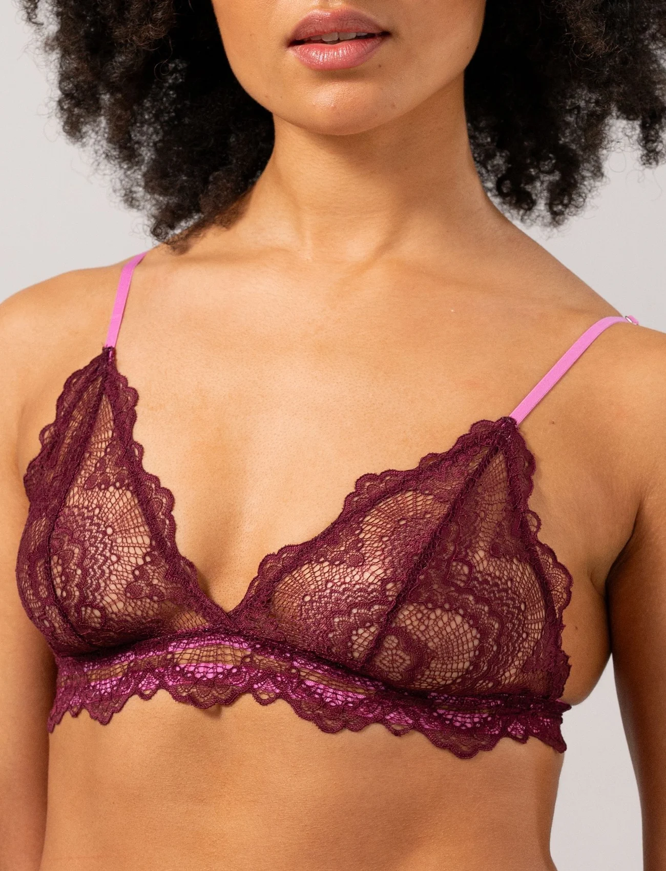 Understatement Underwear - Lace Triangle Bralette 001 - bralette - burgundy/candy pink - 1