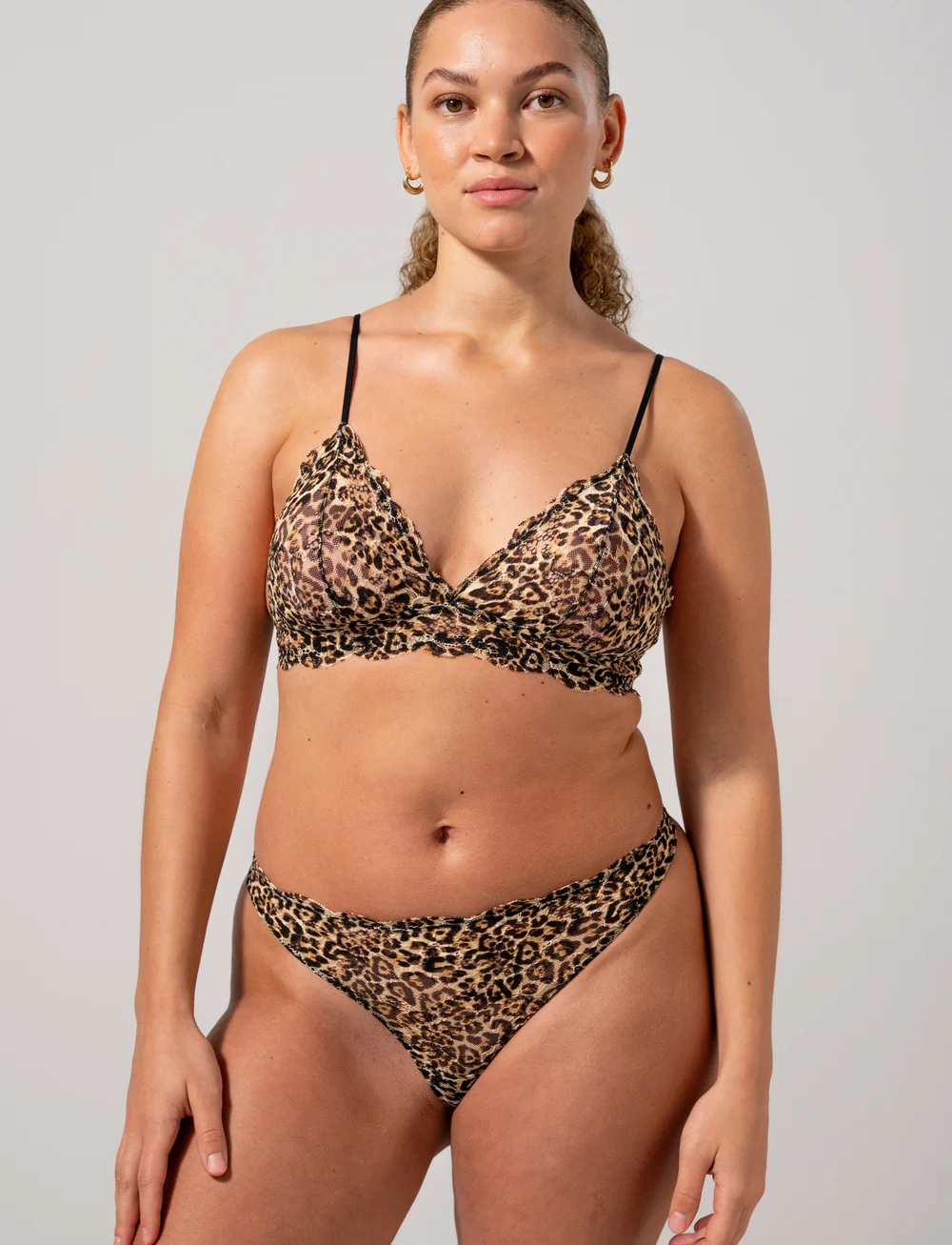 Understatement Underwear - Lace Triangle Bralette - bralette - gold leopard - 0