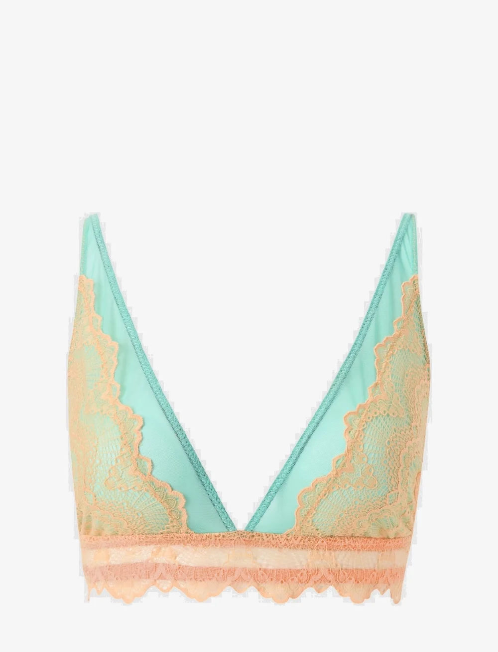 Understatement Underwear - Lace Mesh Plunge Bralette - rinnahoidja - peach/turquoise - 1
