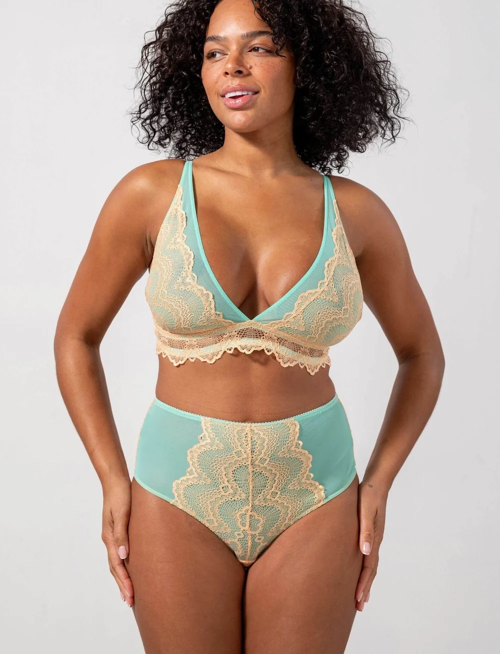 Understatement Underwear - Lace Mesh Plunge Bralette - rinnahoidja - peach/turquoise - 2