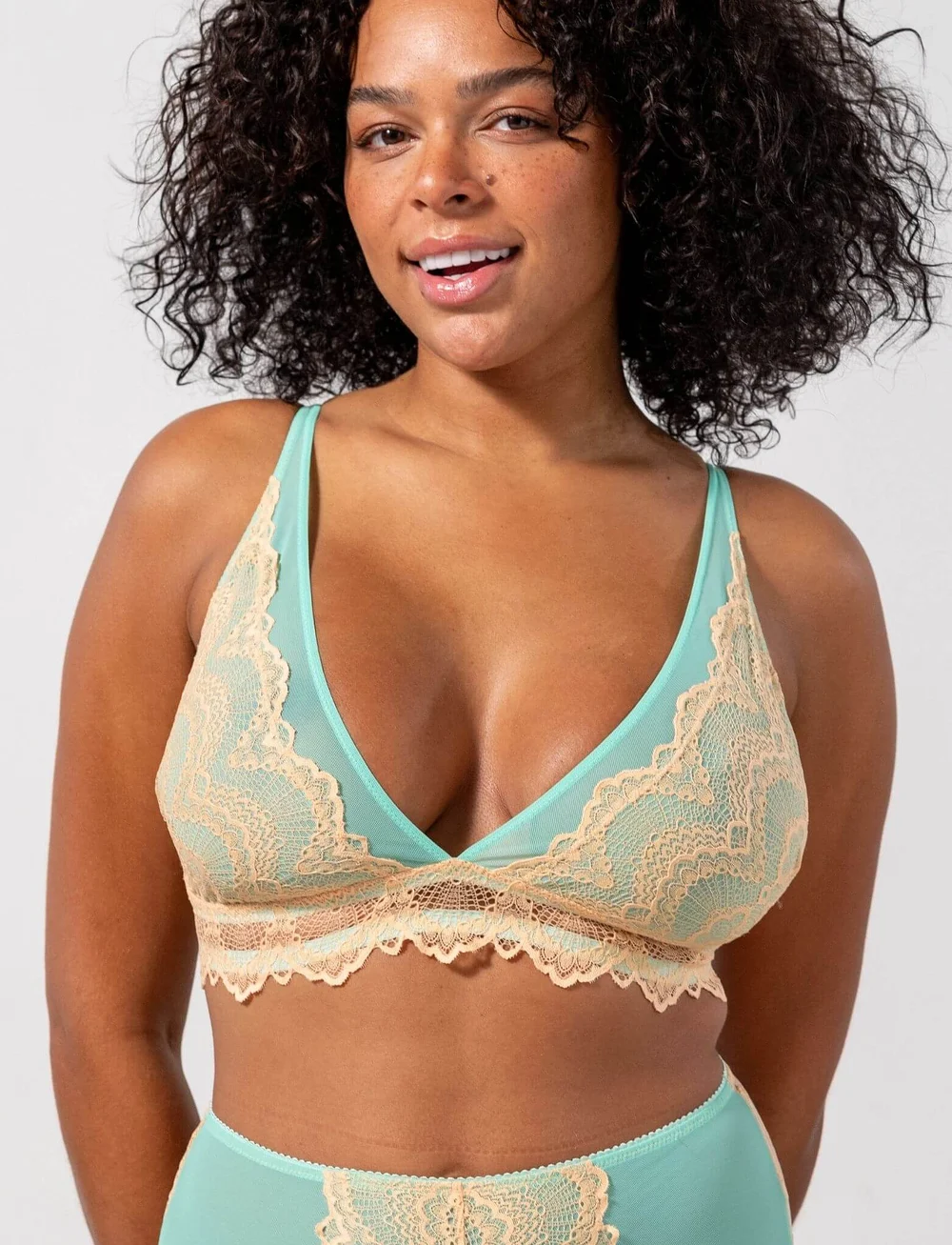 Understatement Underwear - Lace Mesh Plunge Bralette - rinnahoidja - peach/turquoise - 3