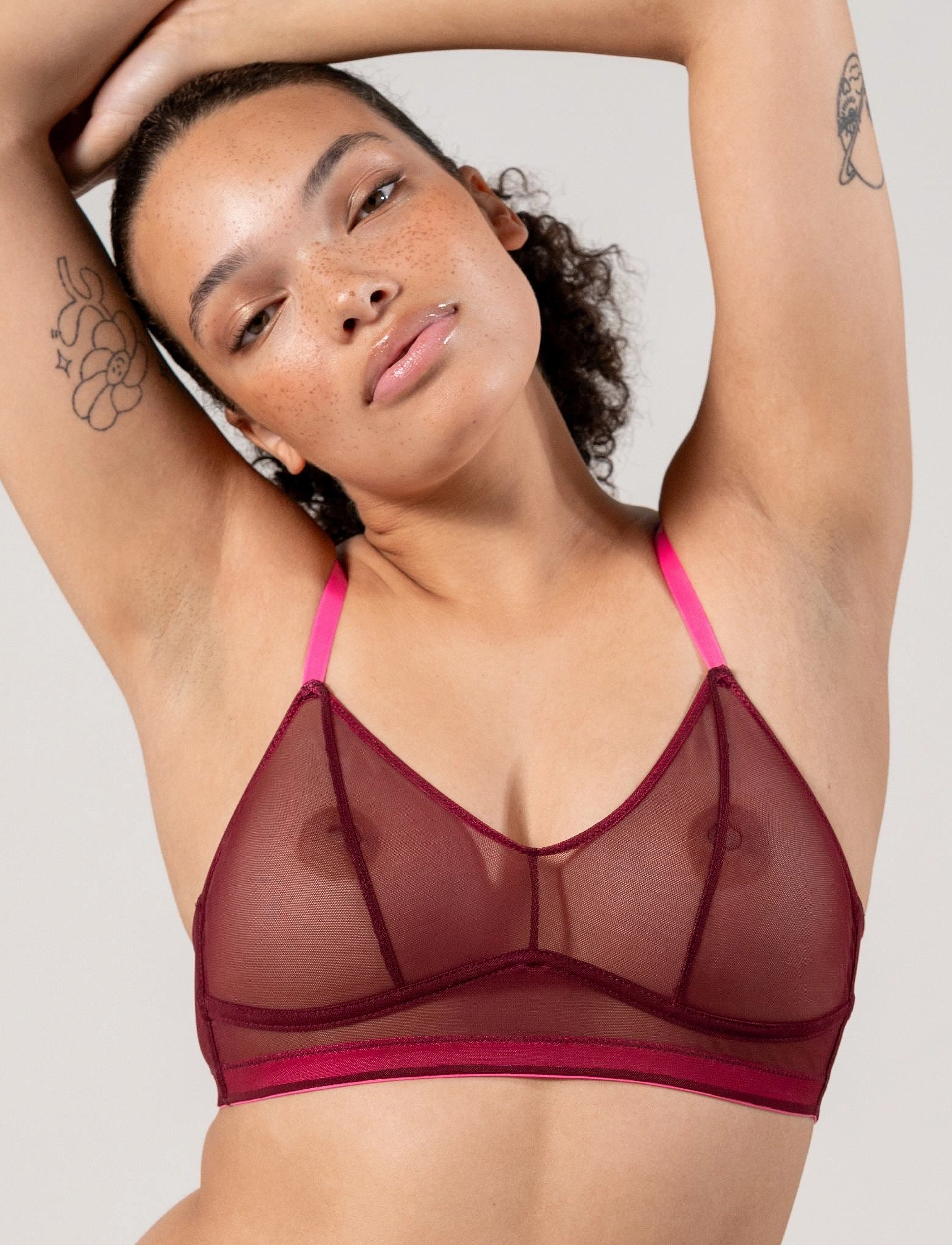 Understatement Underwear - Mesh Balconette - bh'er - burgundy/neon pink - 0