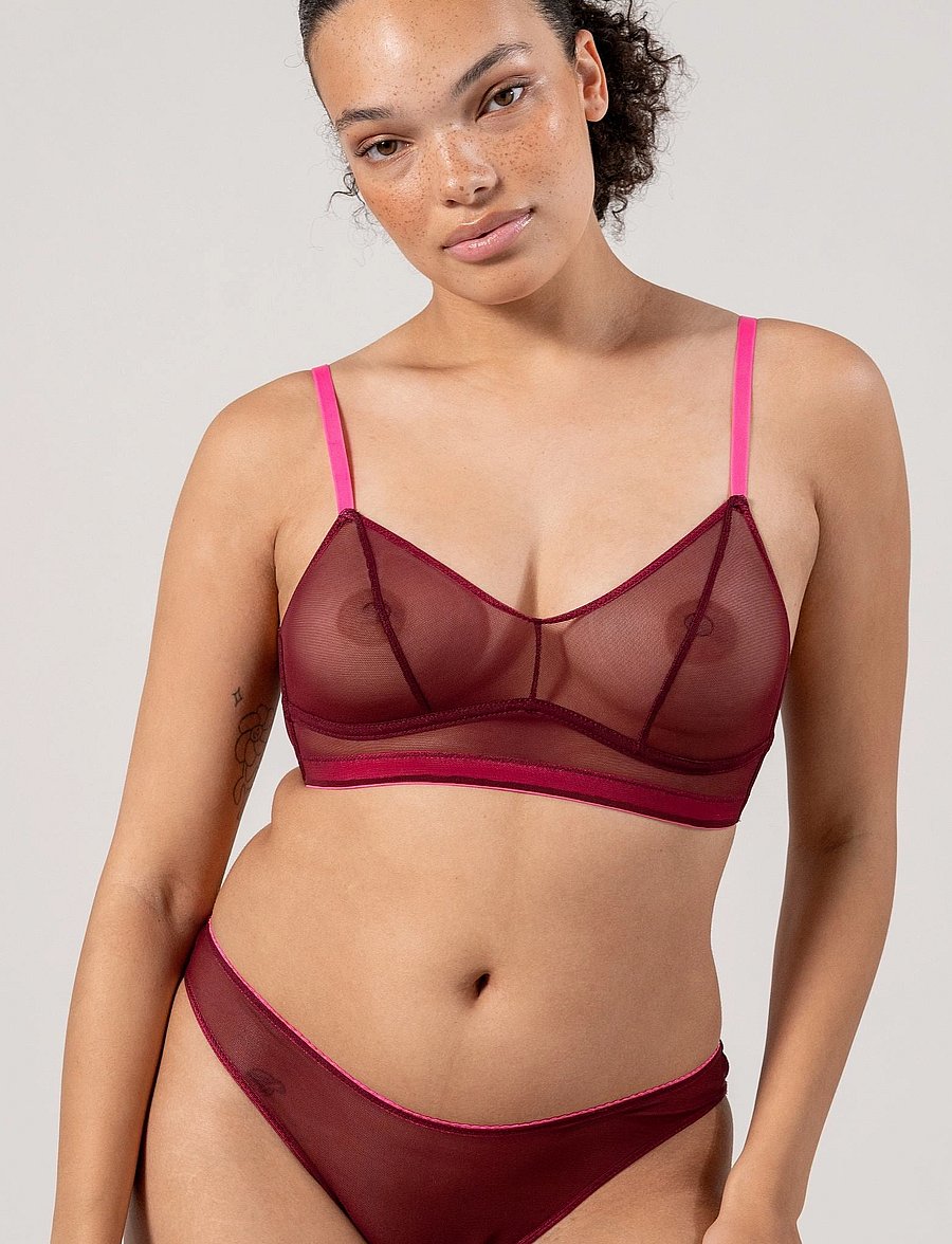 Understatement Underwear - Mesh Balconette - bh'er - burgundy/neon pink - 4