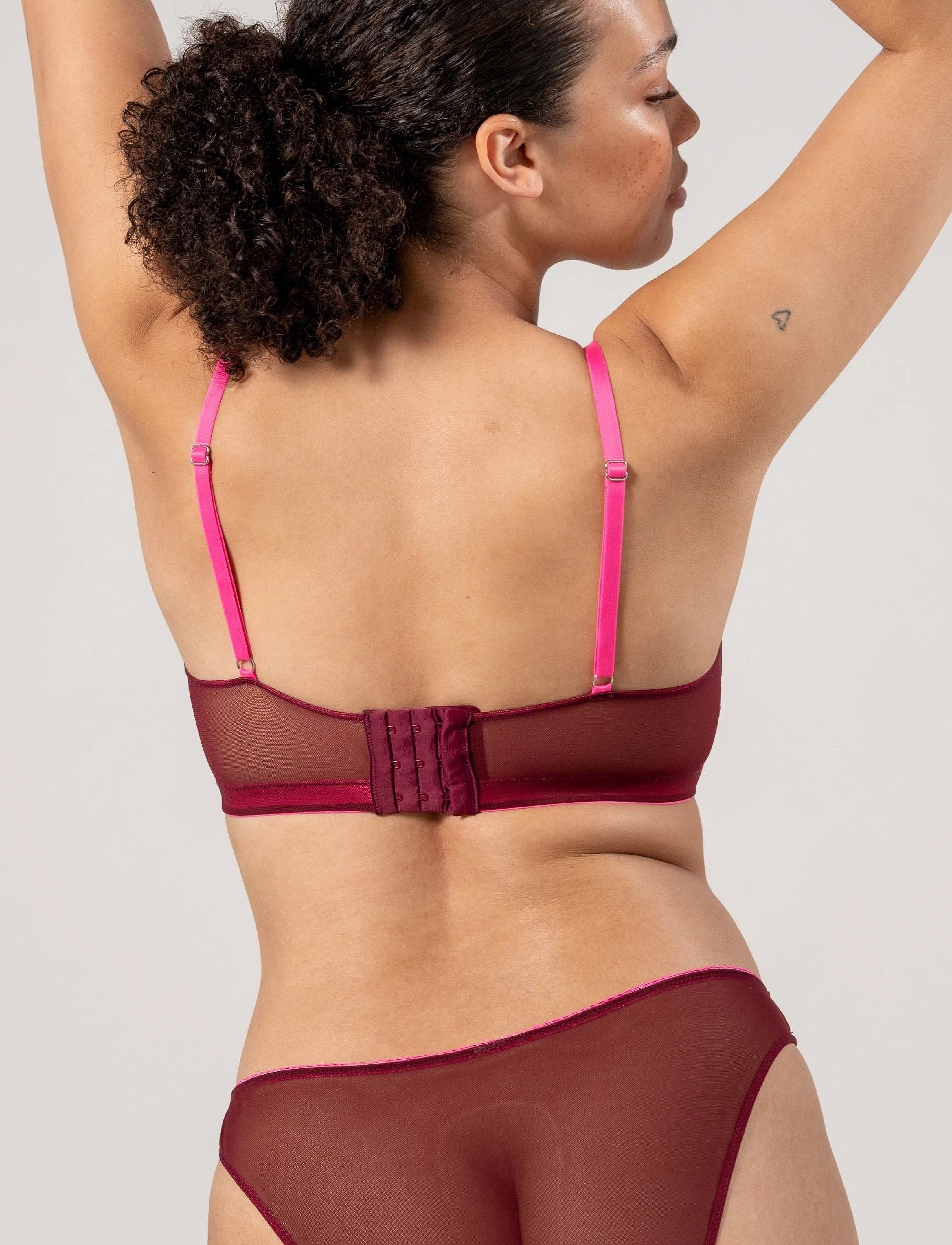Understatement Underwear - Mesh Balconette - bh'er - burgundy/neon pink - 2