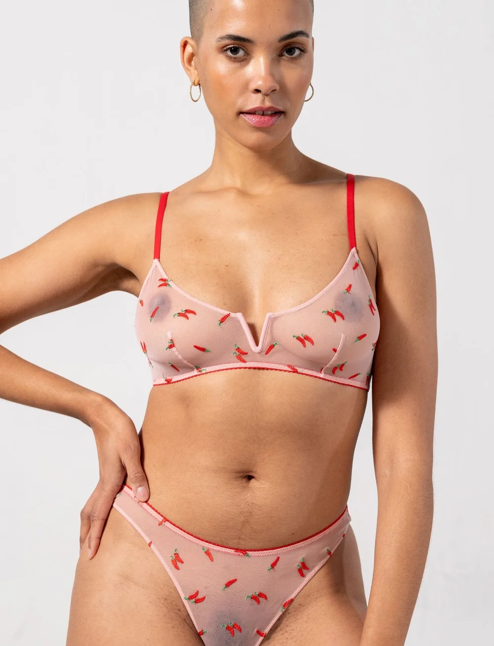 Understatement Underwear - Mesh V-Balconette - rinnahoidja - powder pink/fiery red - 0