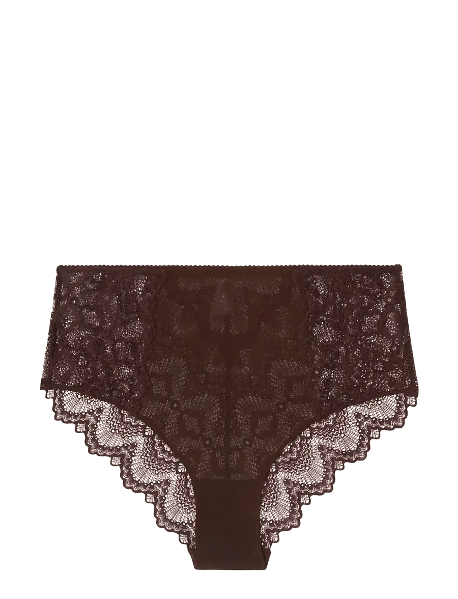 Understatement Underwear - Lace Mesh Highwaist Briefs - midi & maxi trusser - coffee - 1
