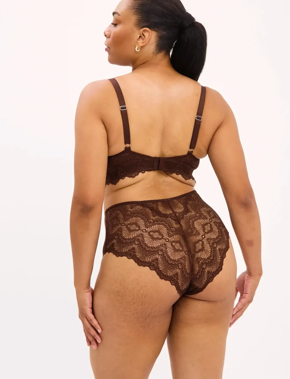 Understatement Underwear - Lace Mesh Highwaist Briefs - midi & maxi briefs - coffee - 2