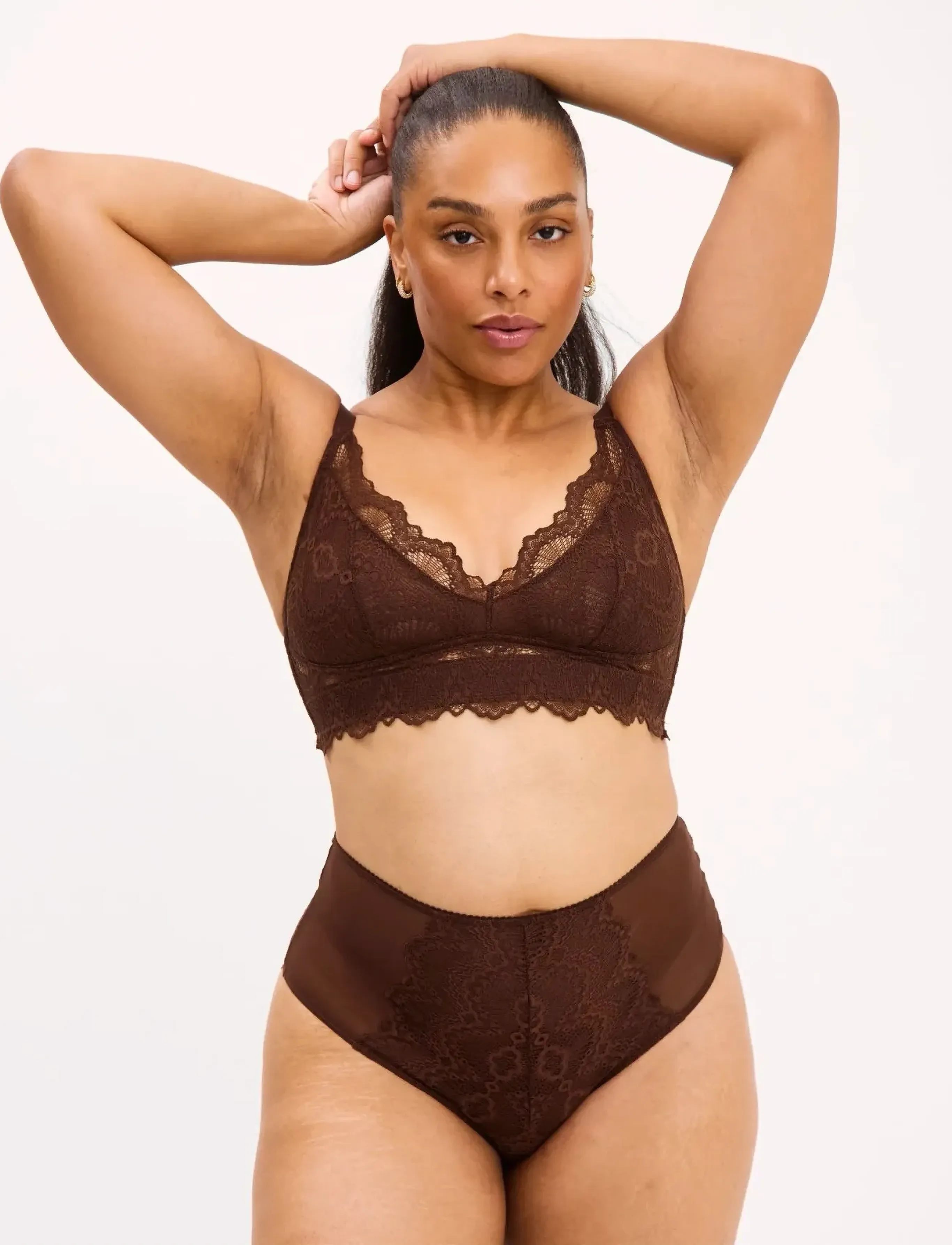 Understatement Underwear - Lace Mesh Highwaist Briefs - midi & maxi trusser - coffee - 4