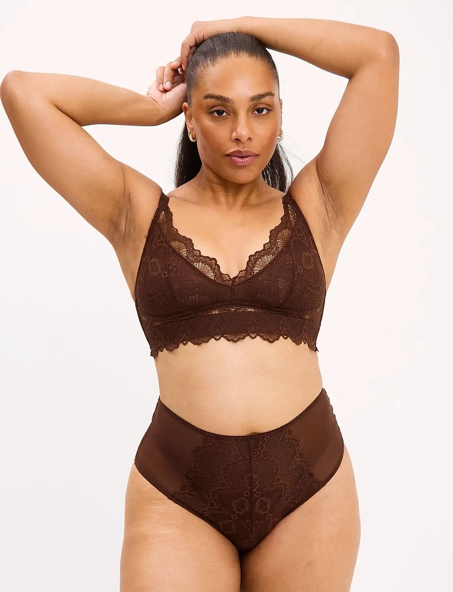 Understatement Underwear - Lace Mesh Highwaist Briefs - midi & maxi trusser - coffee - 4