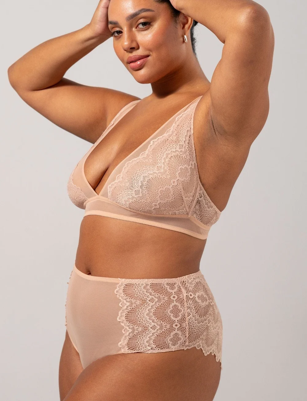 Understatement Underwear - Lace Mesh Highwaist Briefs - midi & maxi trusser - nude - 2