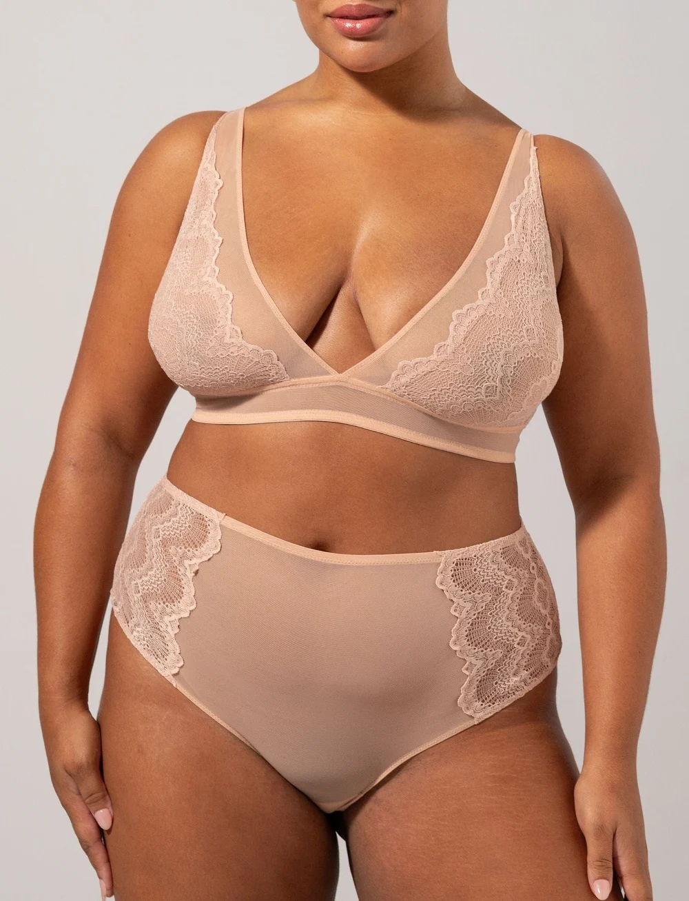 Understatement Underwear - Lace Mesh Highwaist Briefs - midi & maxi trusser - nude - 3