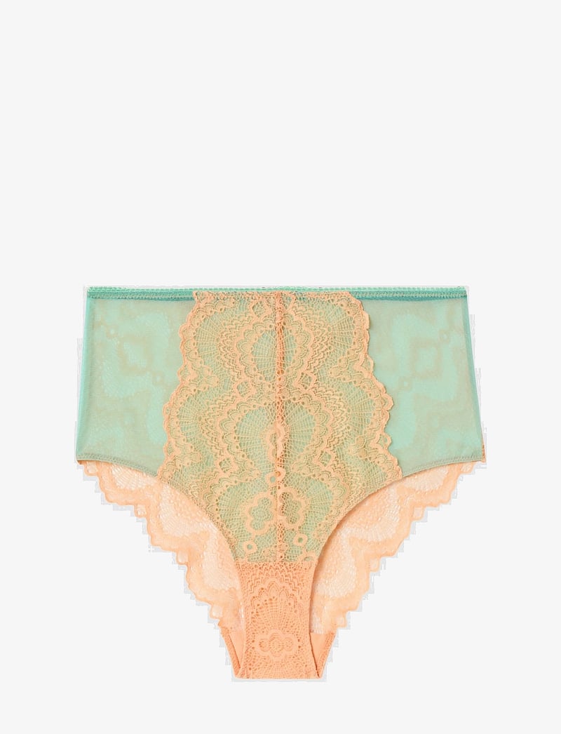 Understatement Underwear - Lace Mesh Highwaist Briefs - midi & maxi briefs - peach/turquoise - 1