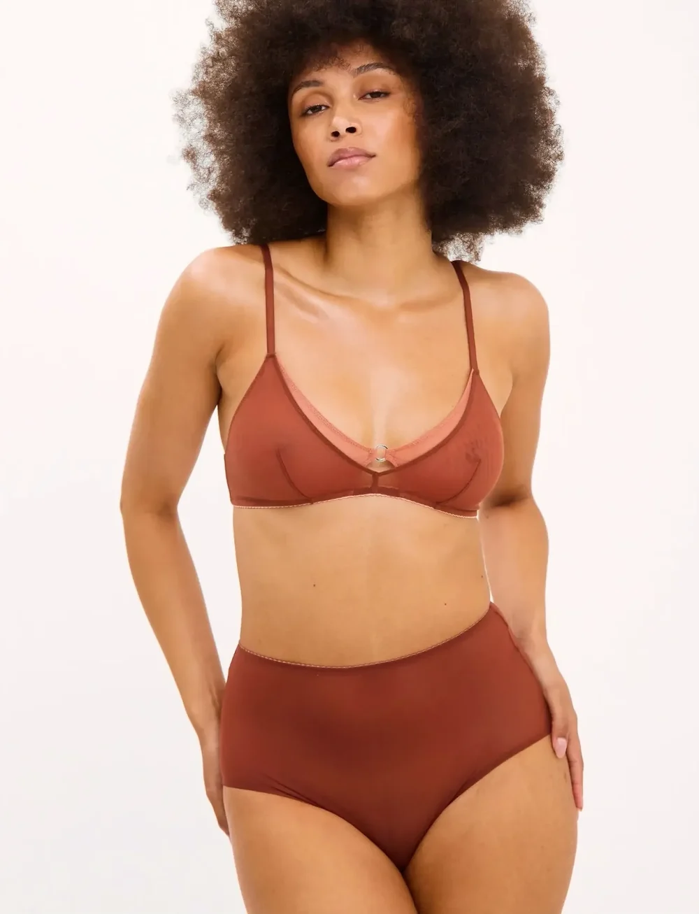 Understatement Underwear - Mesh Double Triangle Bralette - bralette - rust - 0